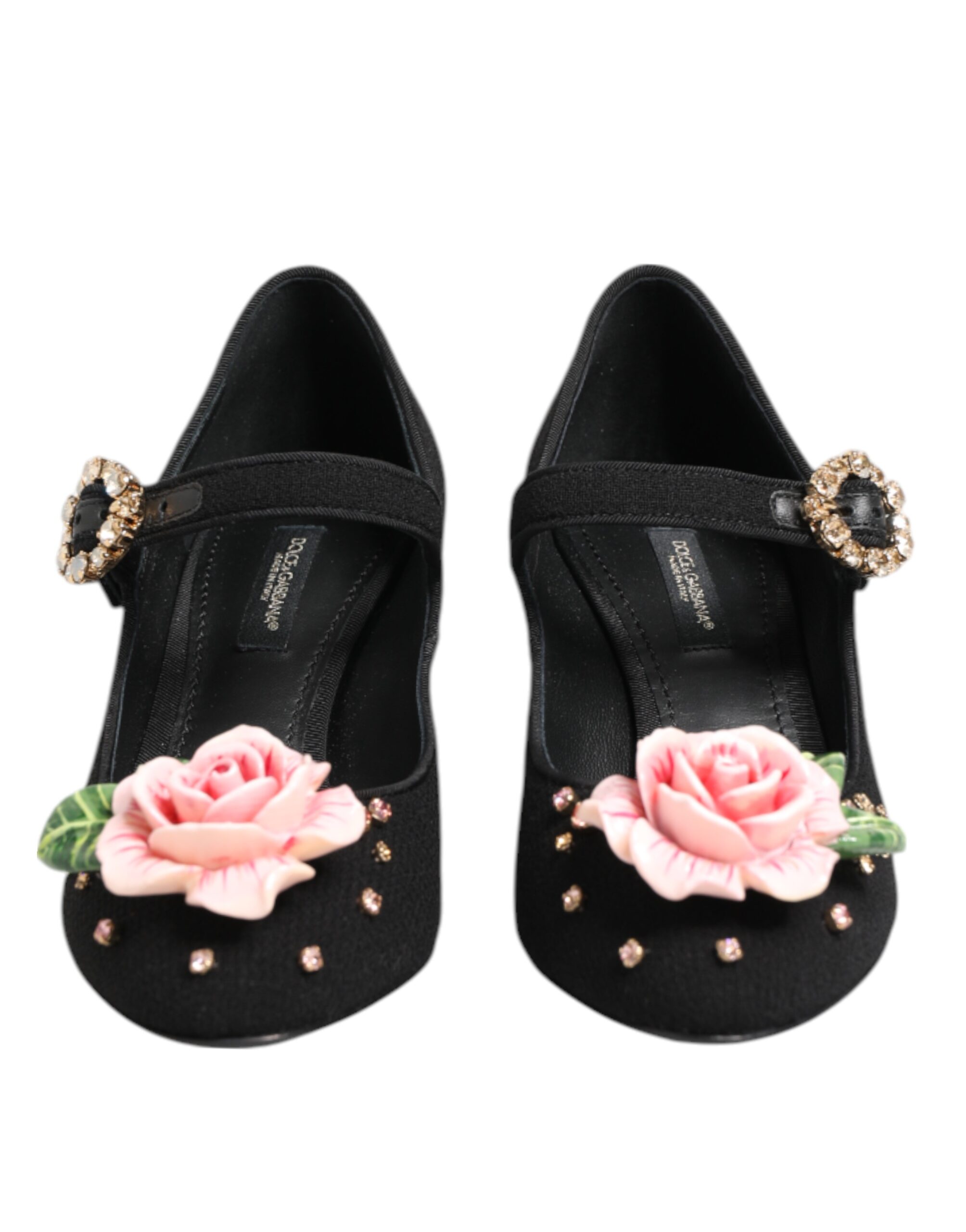 Dolce & Gabbana Black Flower Crystal Embellished Mary Jane Shoes - Image 3