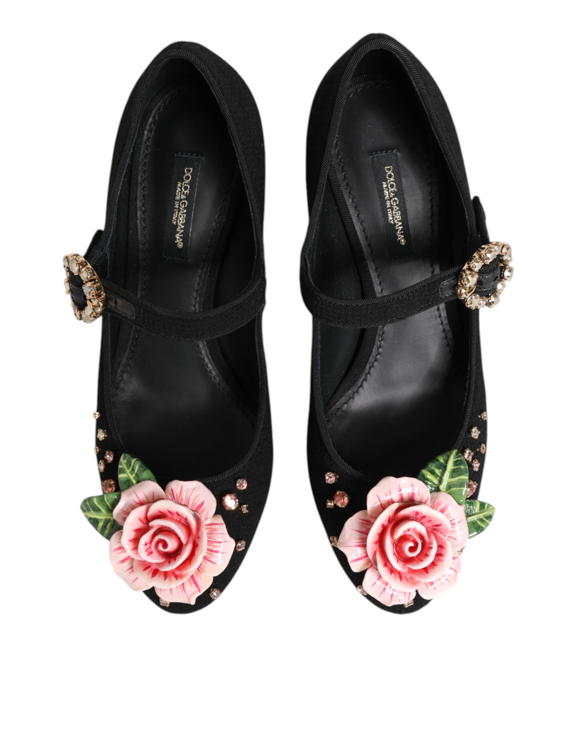 Dolce & Gabbana Black Flower Crystal Embellished Mary Jane Shoes - Image 4