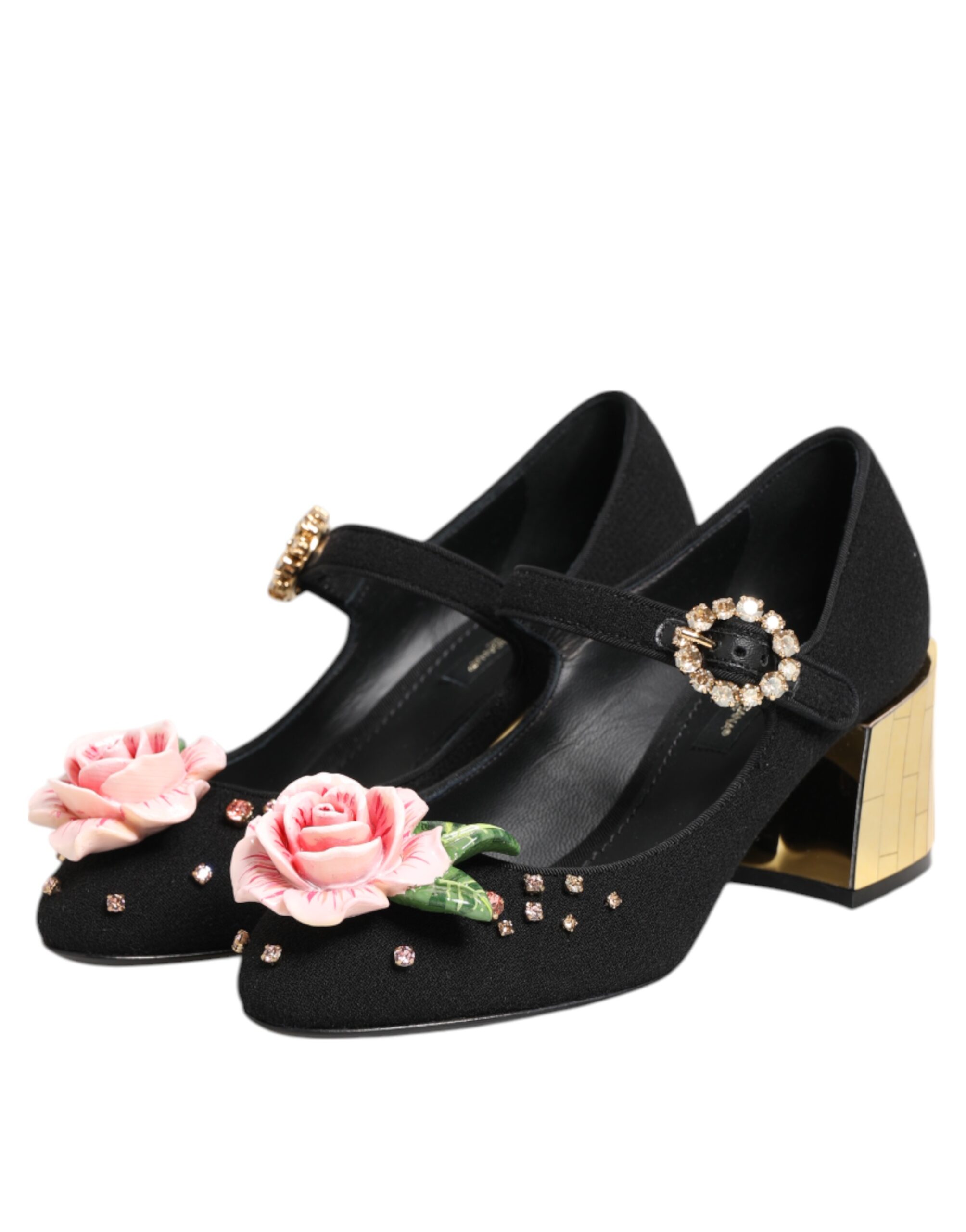 Dolce & Gabbana Black Flower Crystal Embellished Mary Jane Shoes - Image 2