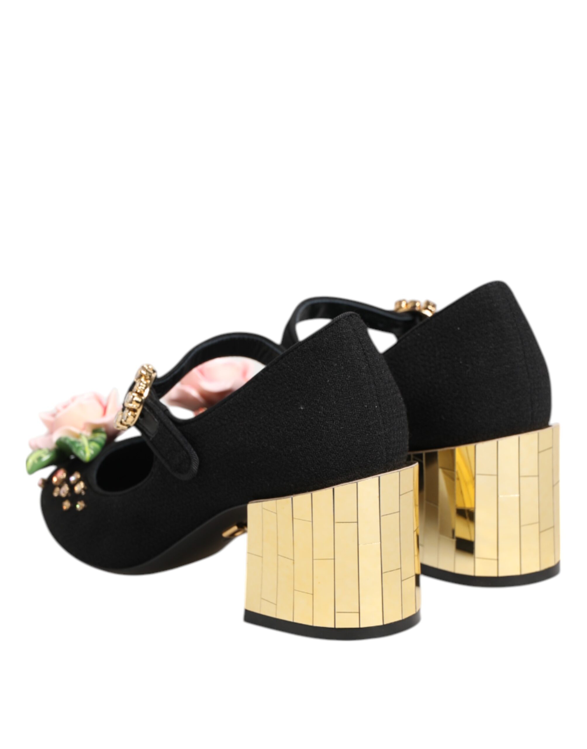 Dolce & Gabbana Black Flower Crystal Embellished Mary Jane Shoes - Image 5
