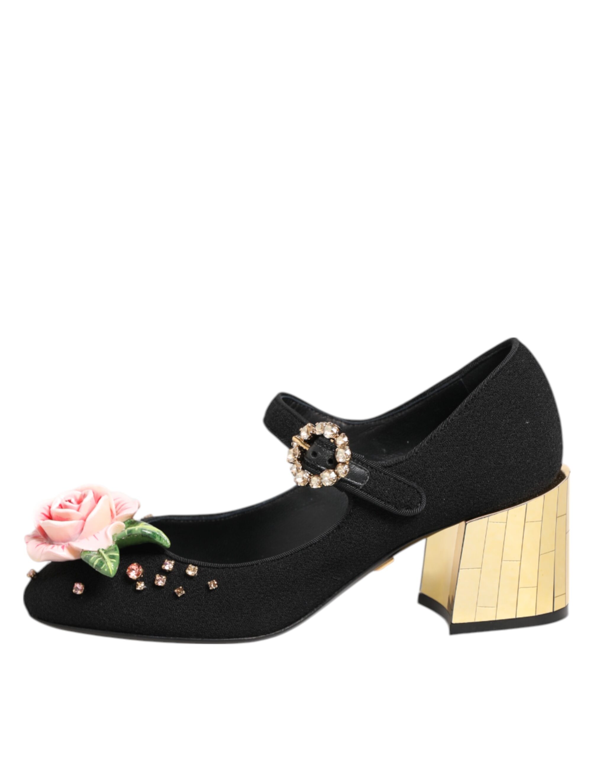 Dolce & Gabbana Black Flower Crystal Embellished Mary Jane Shoes - Image 6