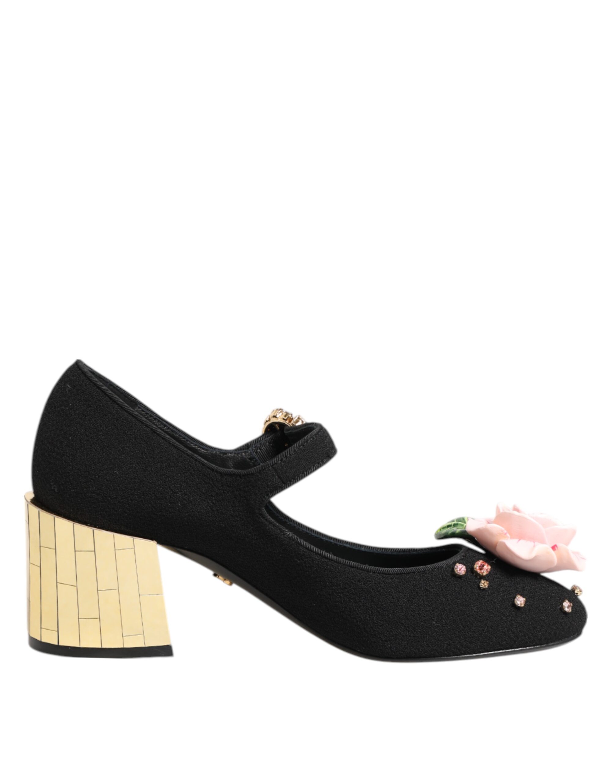 Dolce & Gabbana Black Flower Crystal Embellished Mary Jane Shoes - Image 7