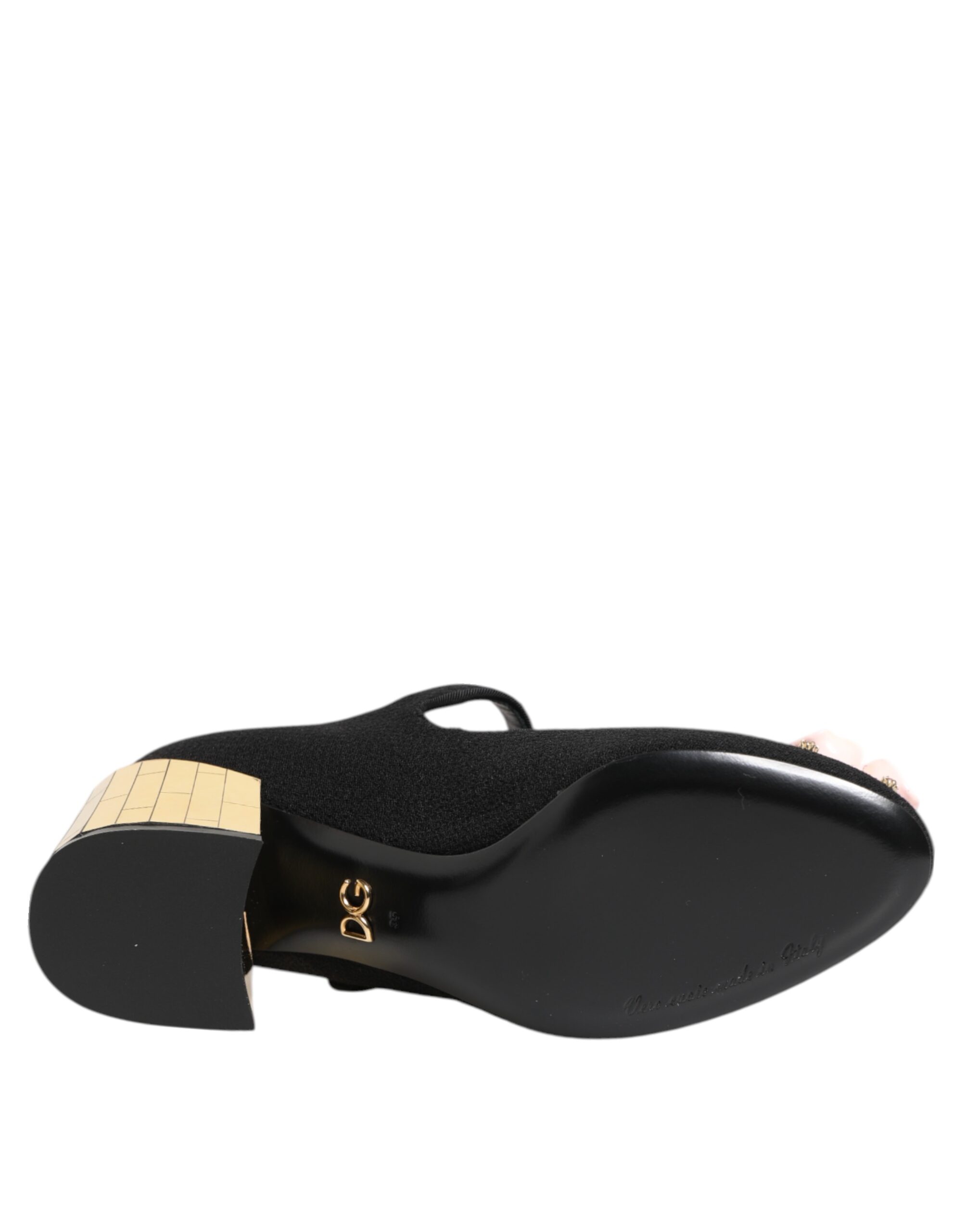 Dolce & Gabbana Black Flower Crystal Embellished Mary Jane Shoes - Image 8