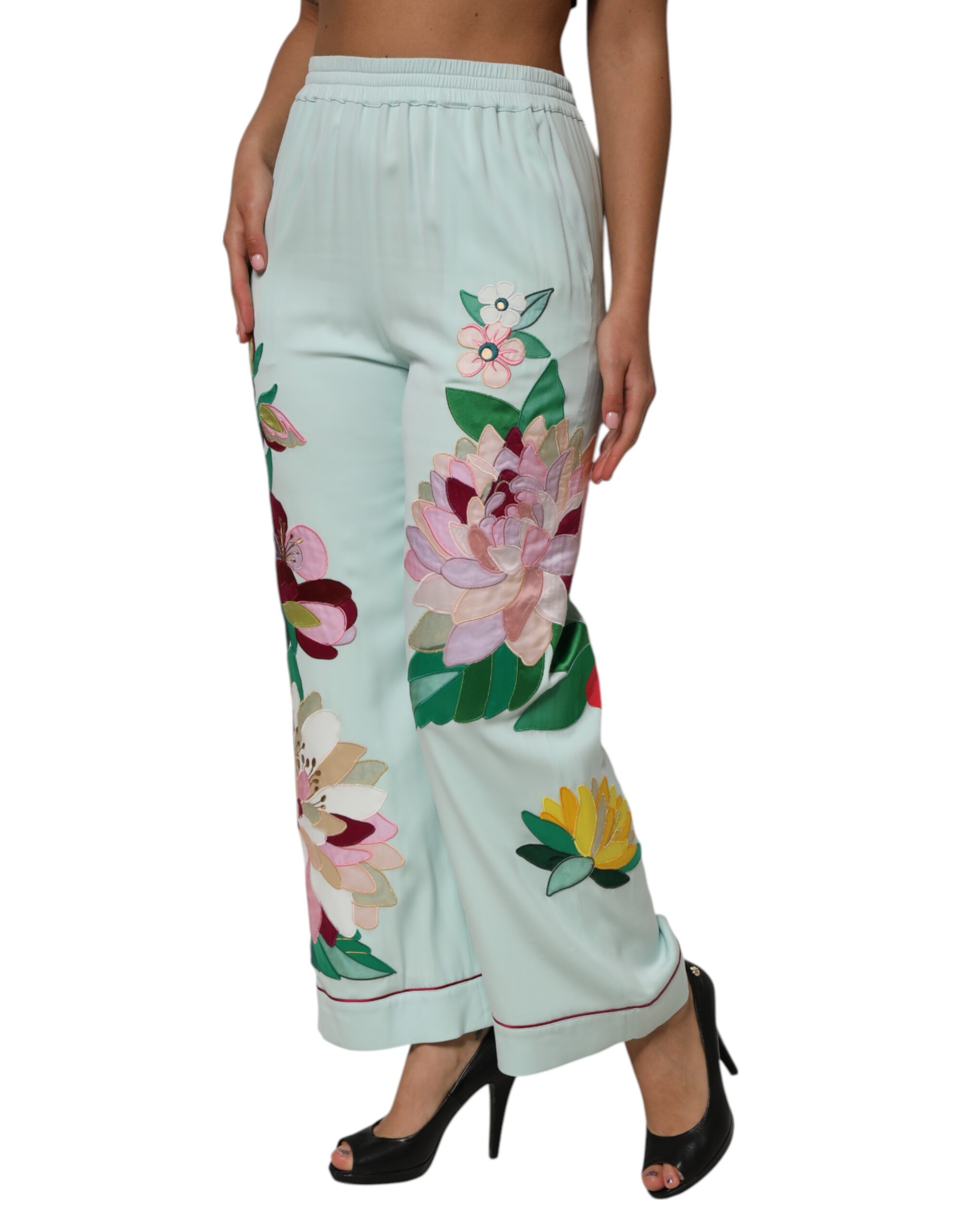 Dolce & Gabbana Green Floral Garterized Straight Pajama Pants - Image 3