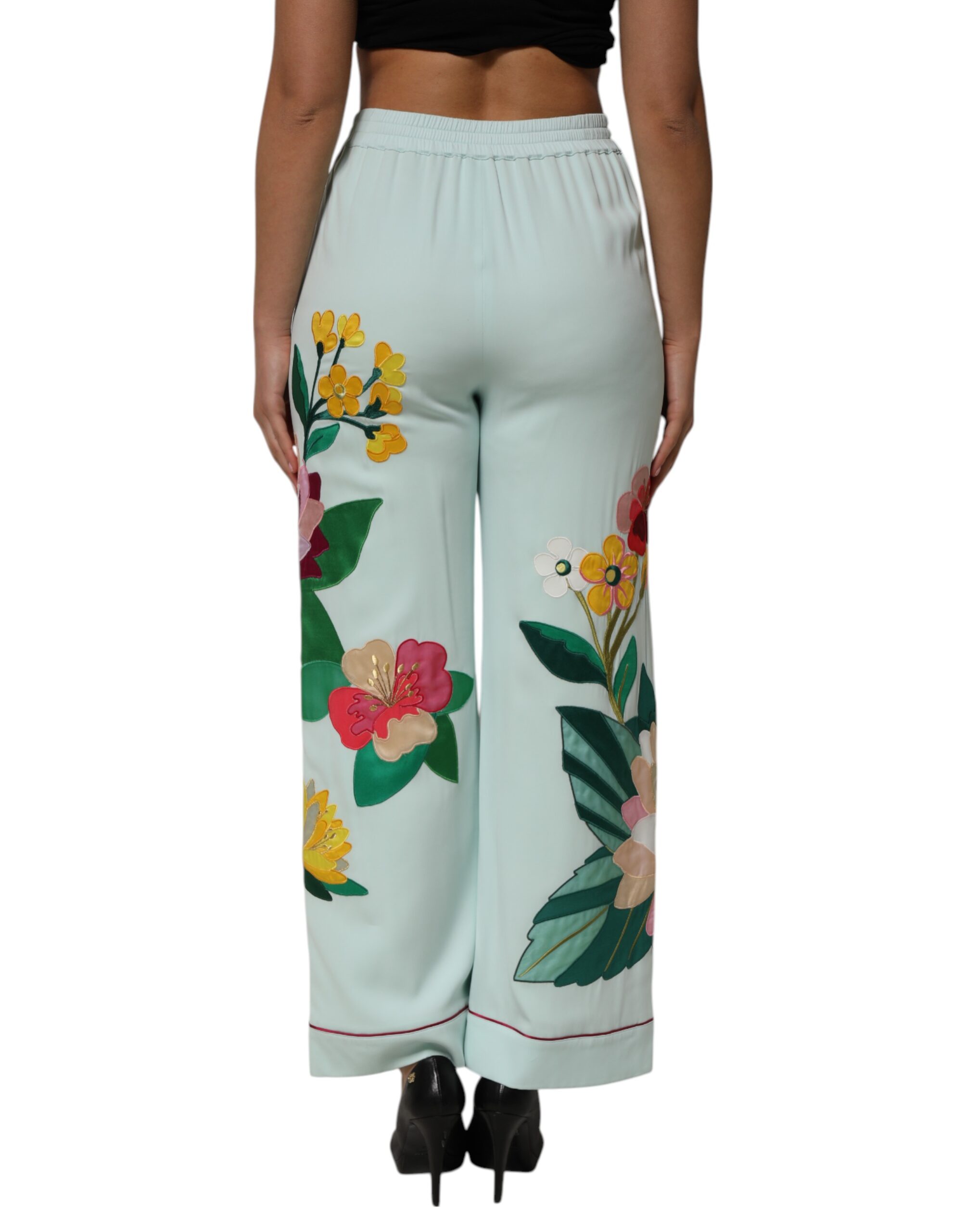 Dolce & Gabbana Green Floral Garterized Straight Pajama Pants - Image 4