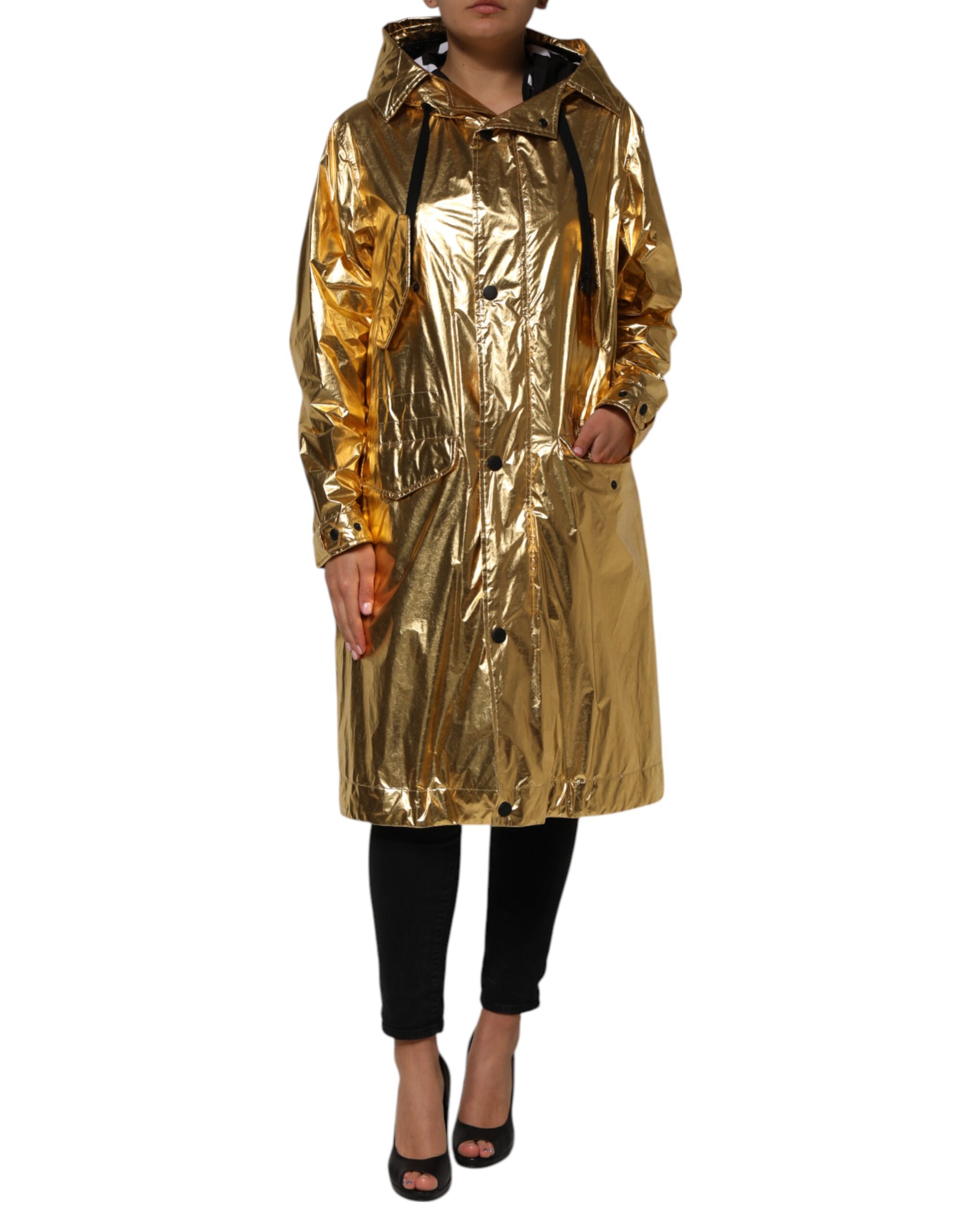 Dolce & Gabbana Gold Hooded Long Sleeves Trench Coat Jacket - Image 2