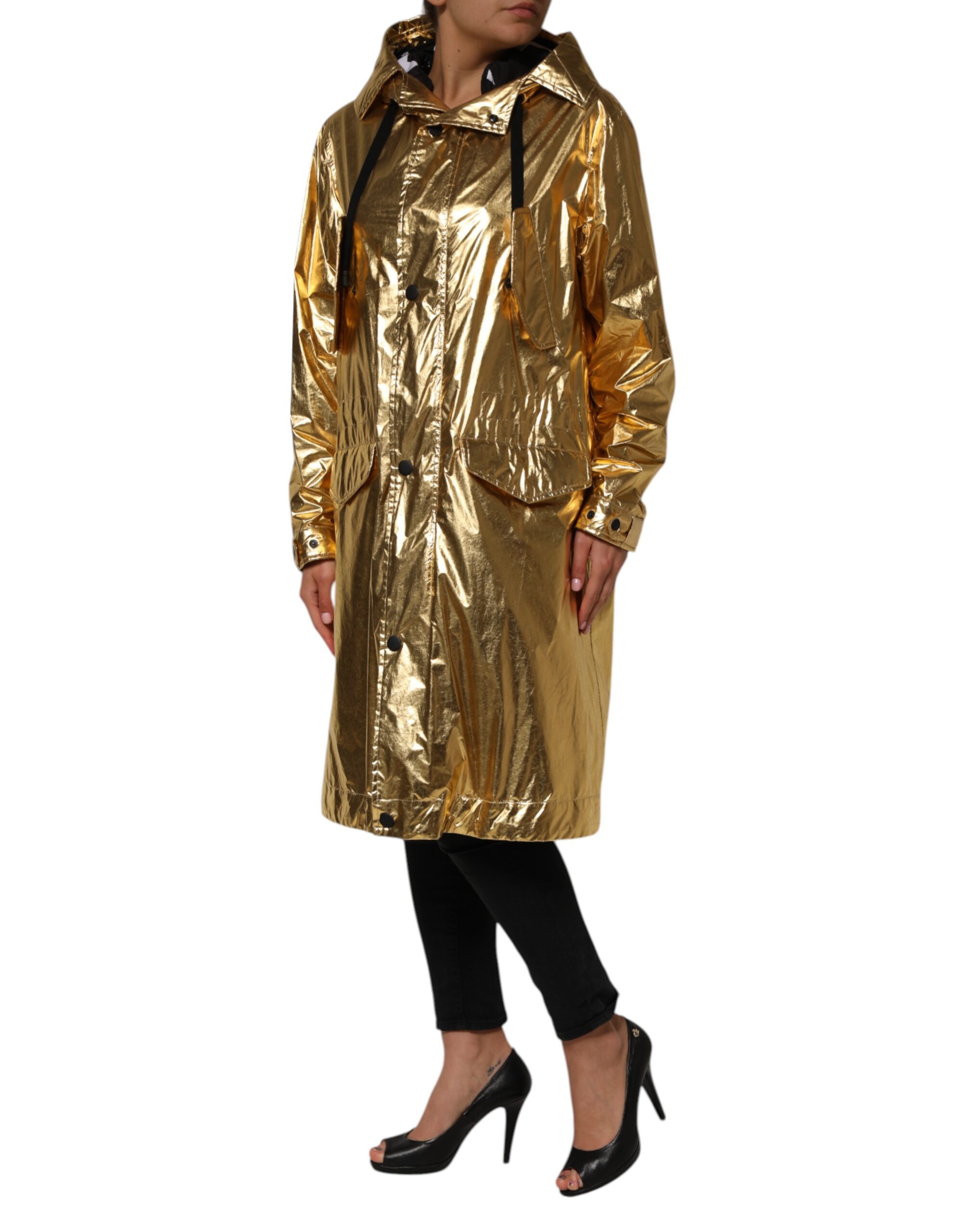 Dolce & Gabbana Gold Hooded Long Sleeves Trench Coat Jacket - Image 3