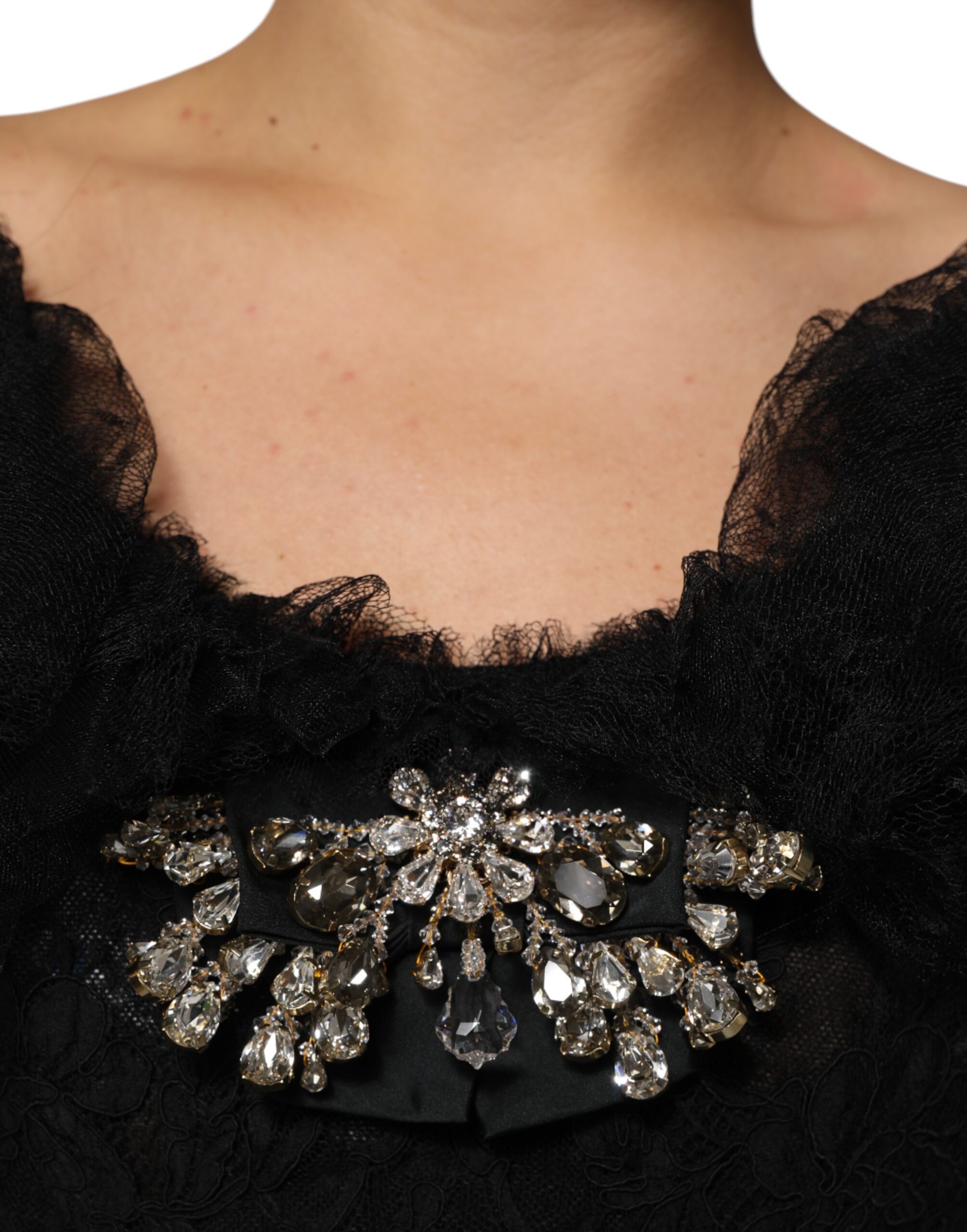 Dolce & Gabbana Black Crystal Embellished Midi A-line Dress - Image 6
