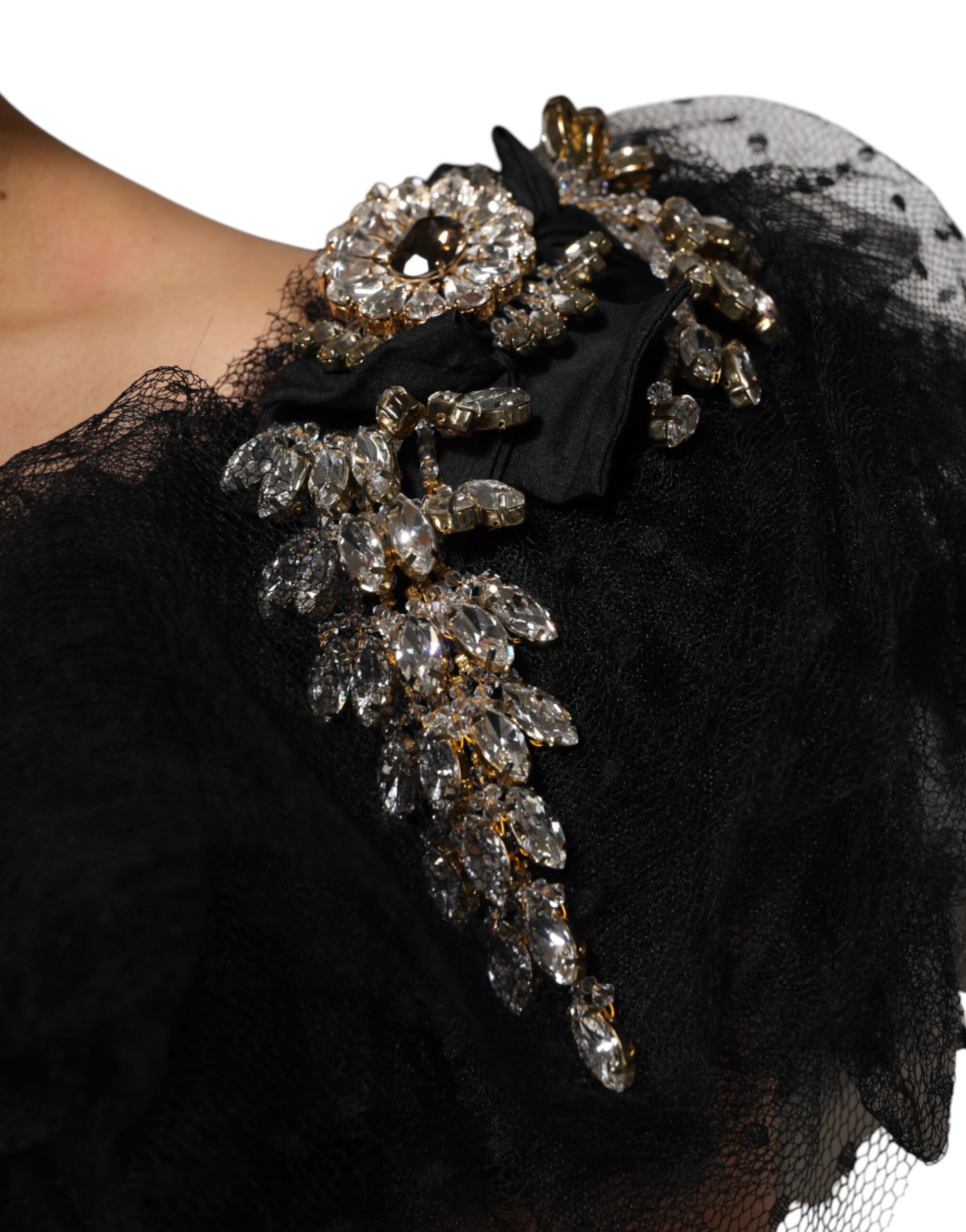 Dolce & Gabbana Black Crystal Embellished Midi A-line Dress - Image 7
