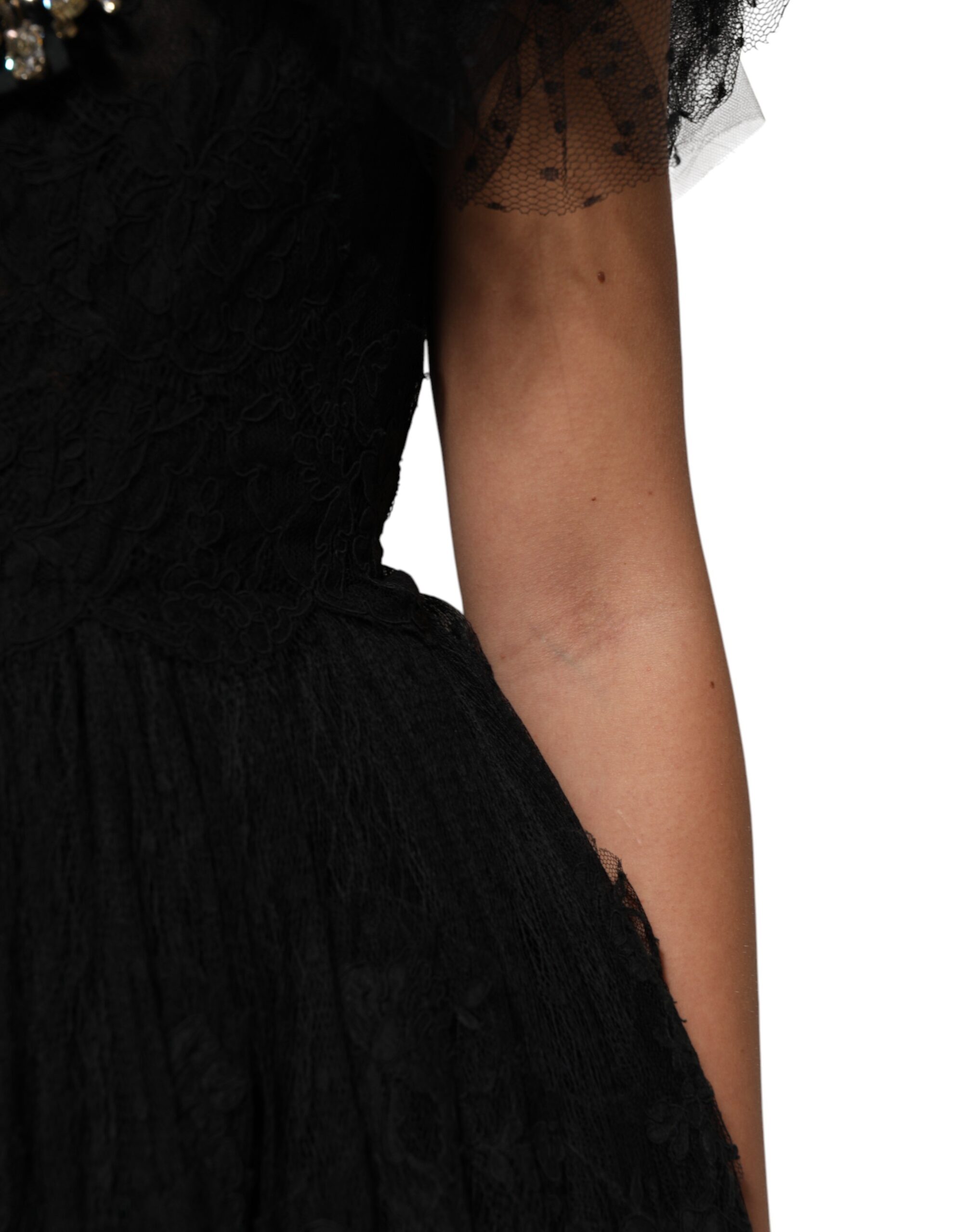 Dolce & Gabbana Black Crystal Embellished Midi A-line Dress - Image 8