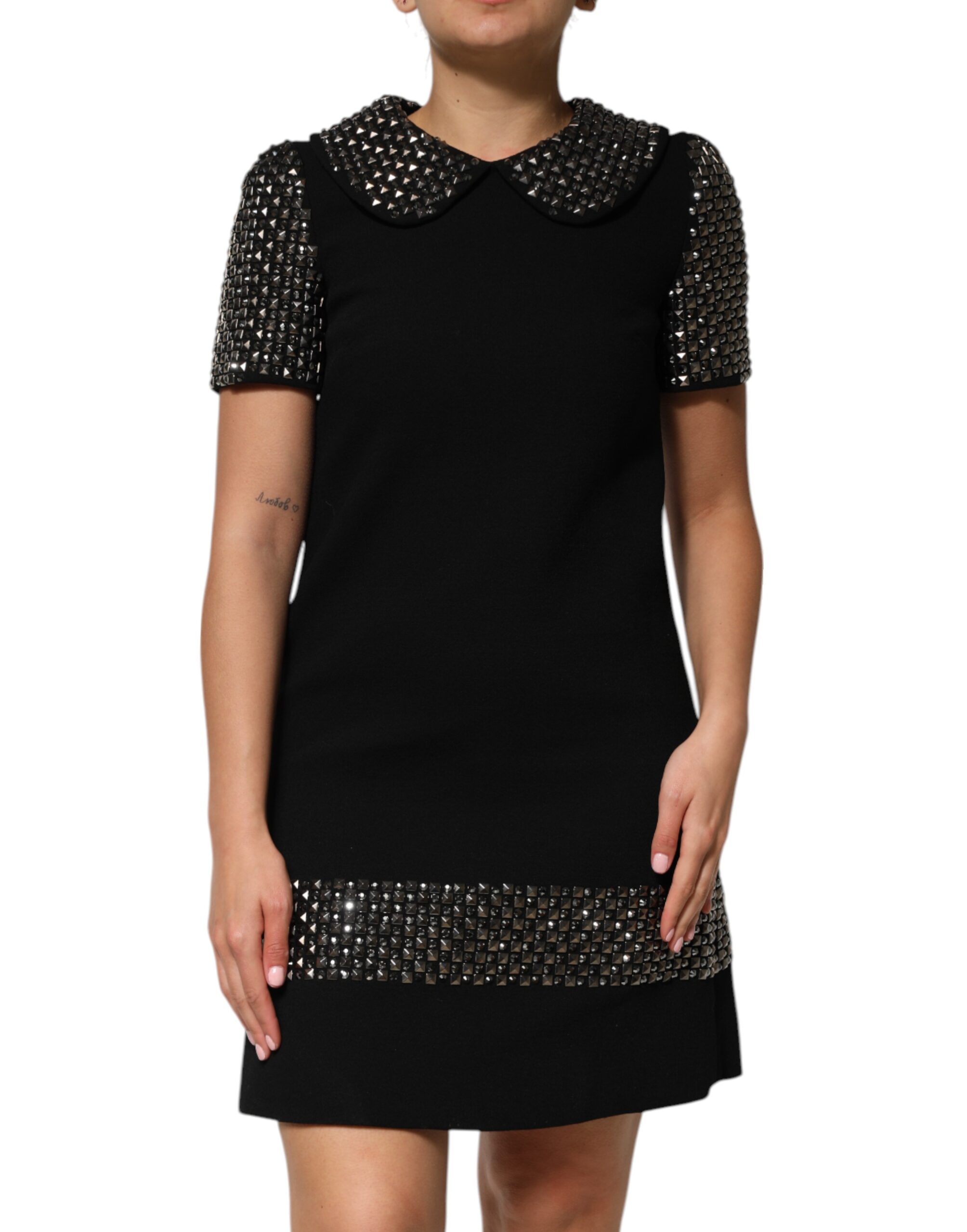 Dolce & Gabbana Black Crystal Embellished Collared Mini Dress - Image 2