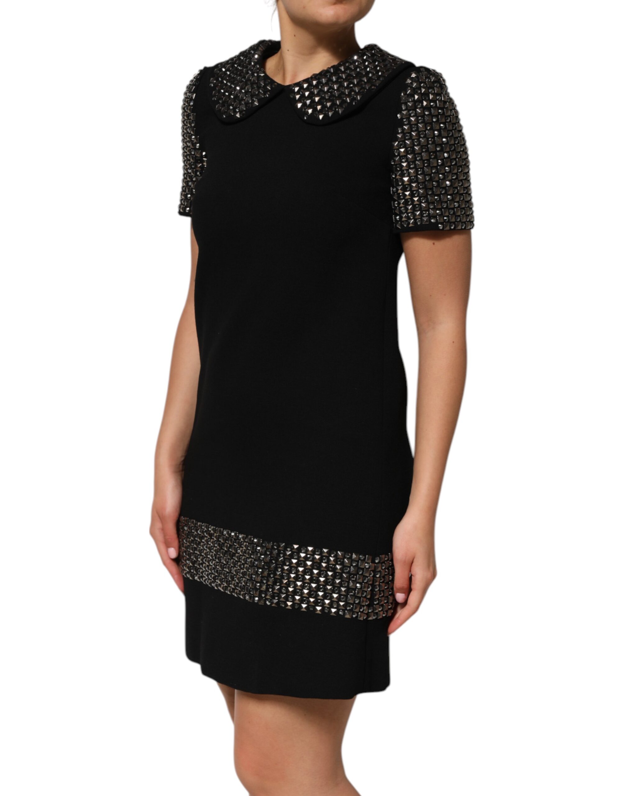 Dolce & Gabbana Black Crystal Embellished Collared Mini Dress - Image 3