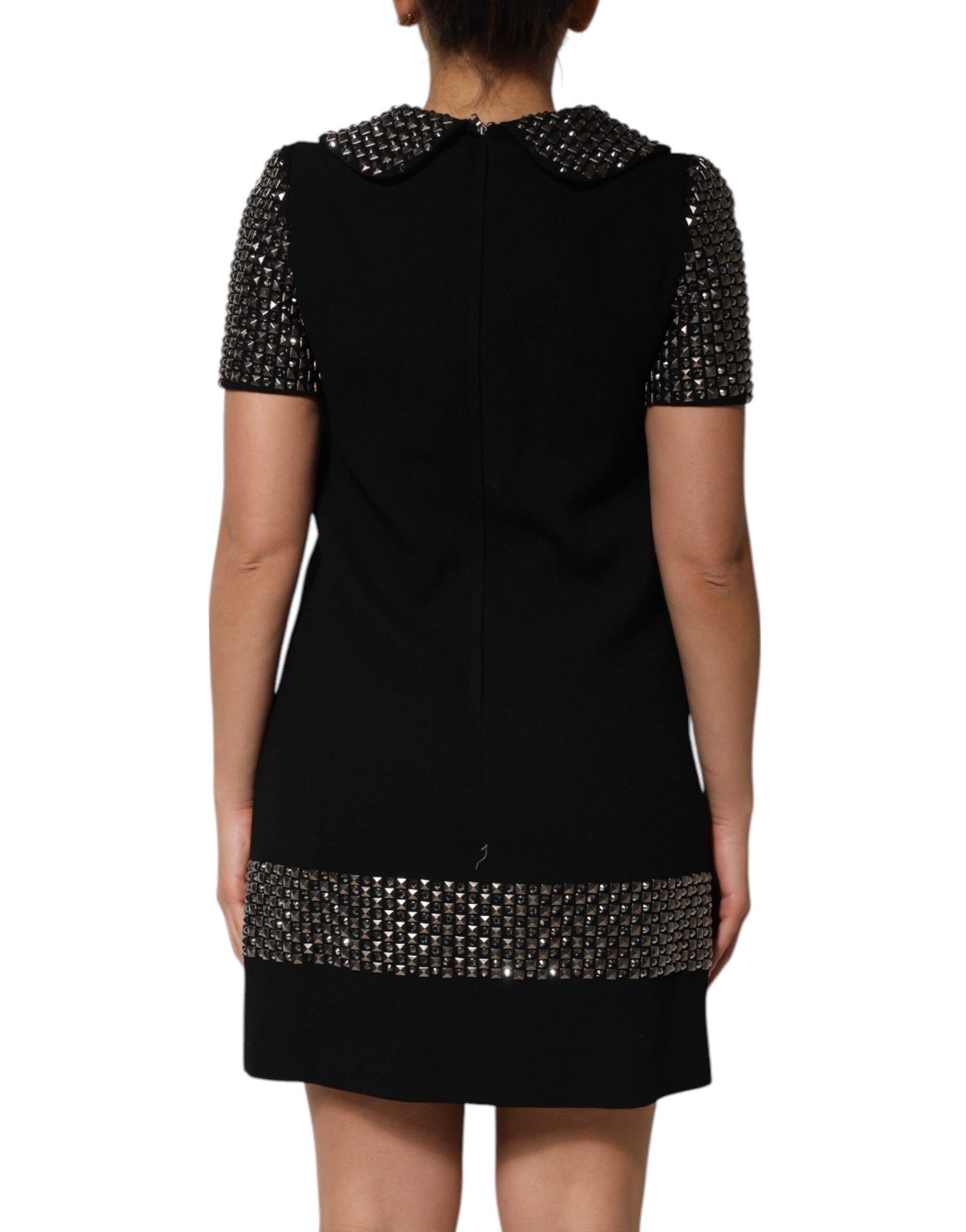 Dolce & Gabbana Black Crystal Embellished Collared Mini Dress - Image 4