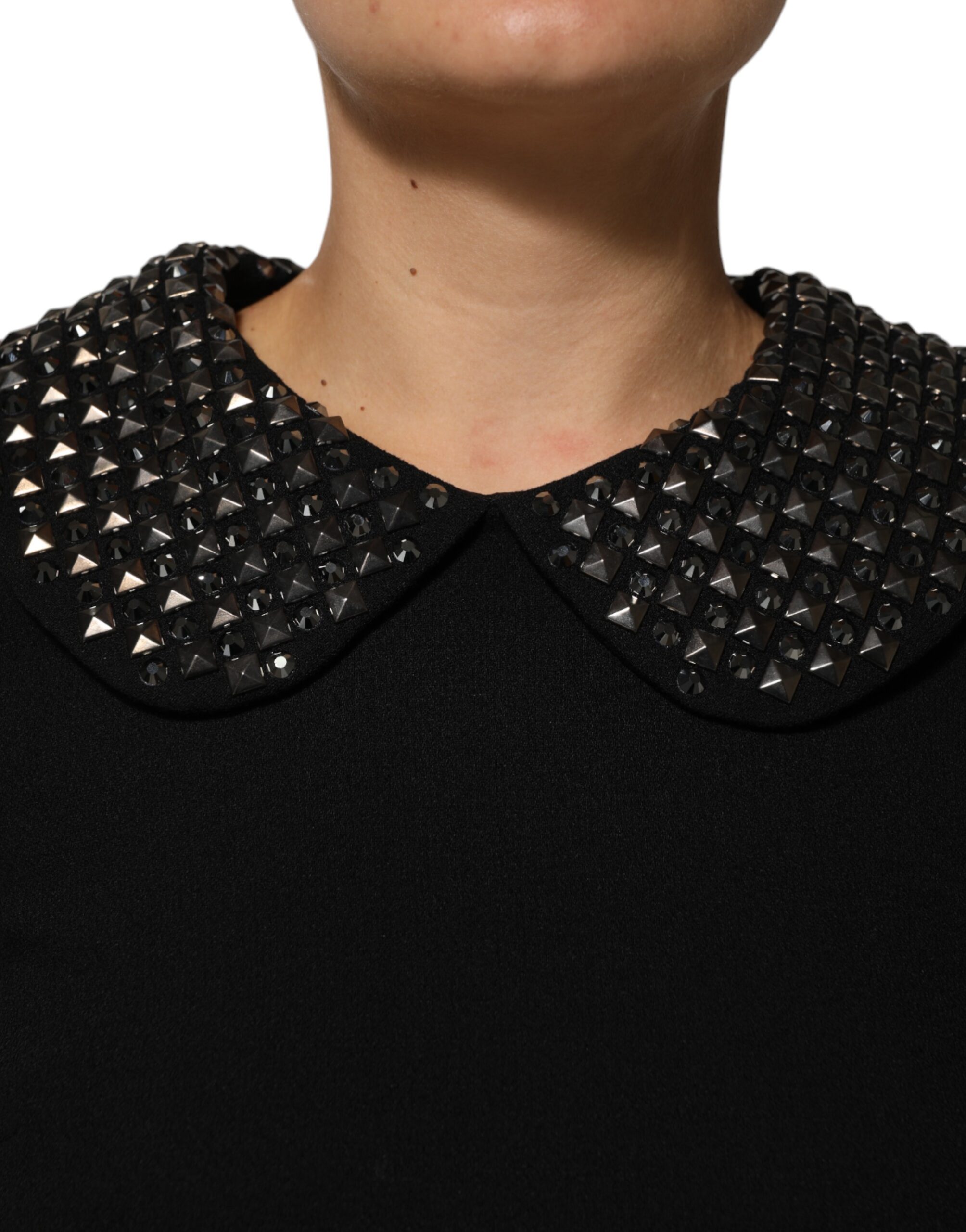 Dolce & Gabbana Black Crystal Embellished Collared Mini Dress - Image 5