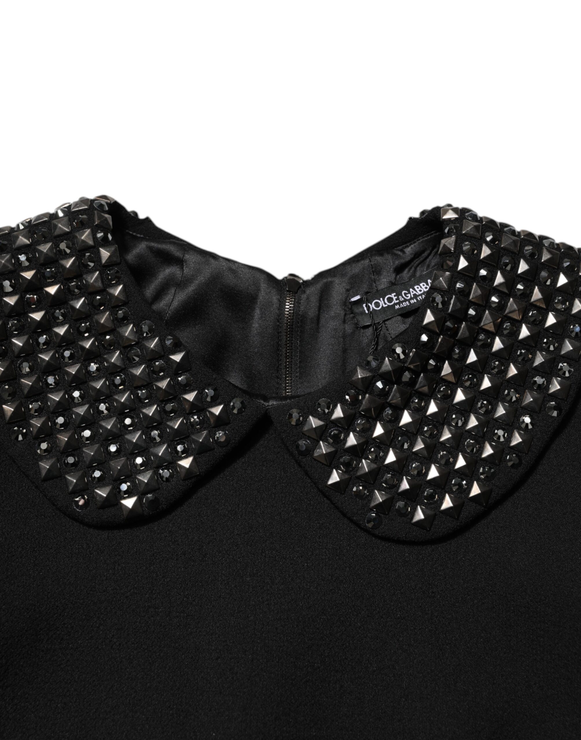 Dolce & Gabbana Black Crystal Embellished Collared Mini Dress - Image 7