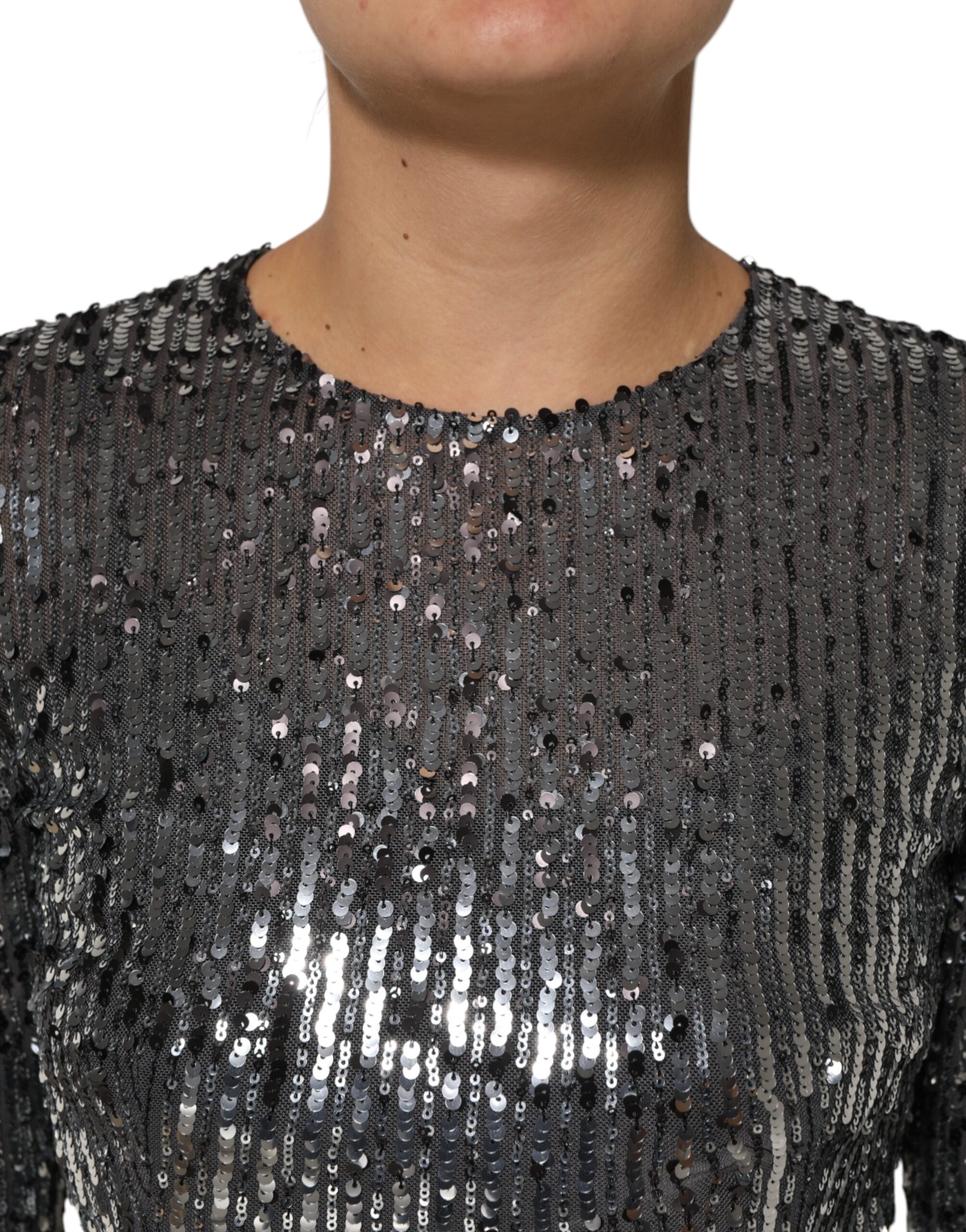 Dolce & Gabbana Black Sequined Long Sleeves Midi A-line Dress - Image 5