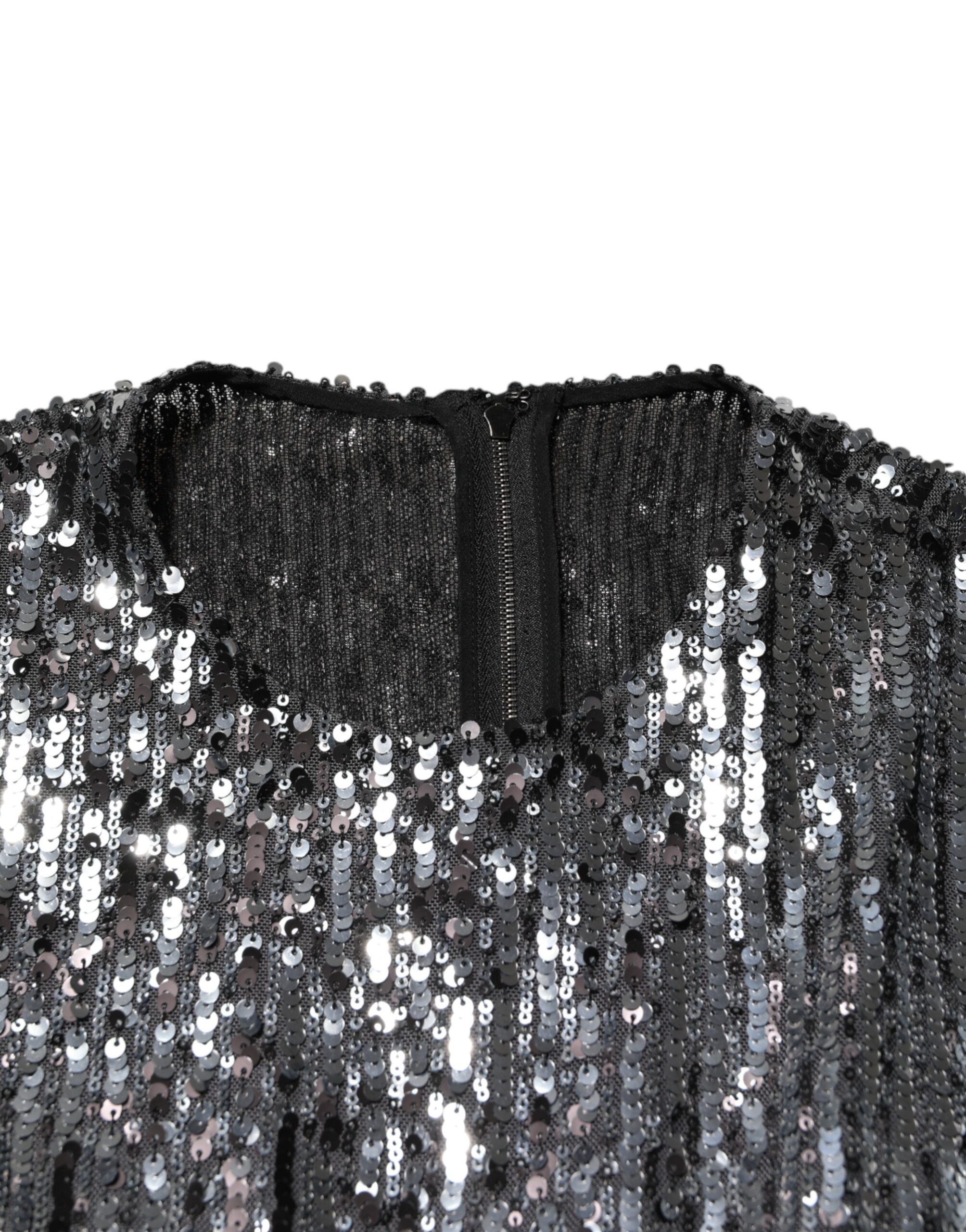Dolce & Gabbana Black Sequined Long Sleeves Midi A-line Dress - Image 7