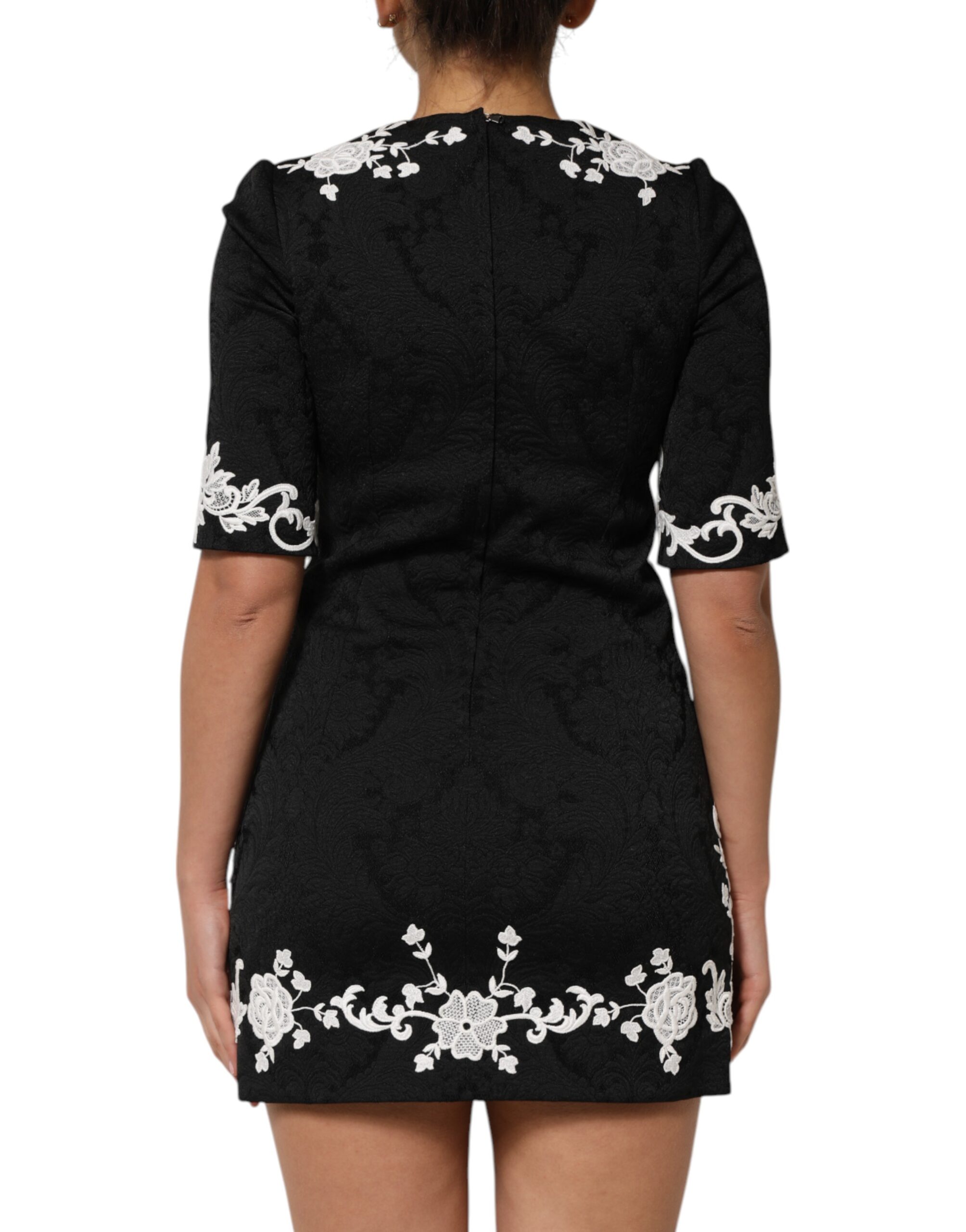 Dolce & Gabbana Black Lace Trim Short Sleeves A-line Dress - Image 4
