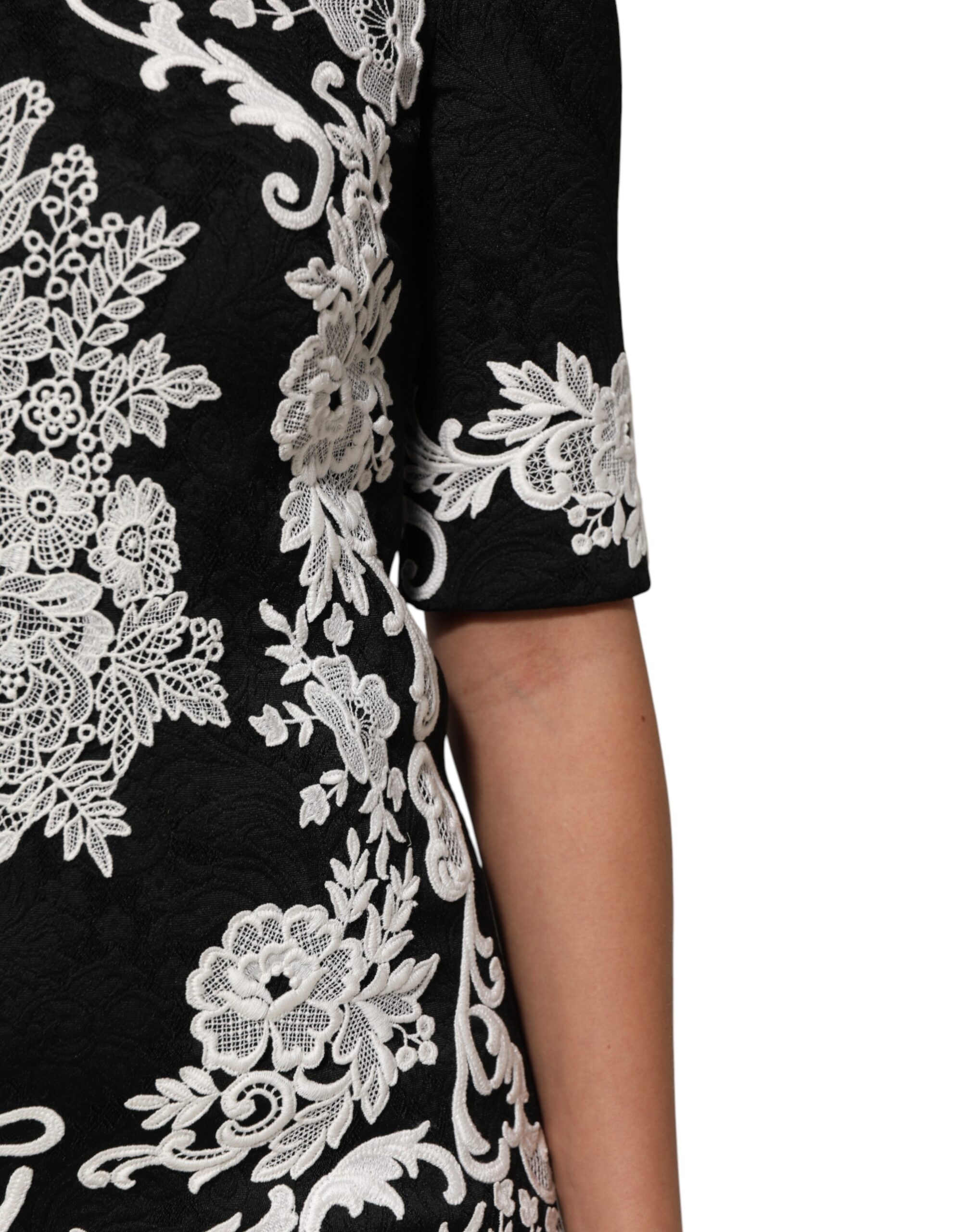 Dolce & Gabbana Black Lace Trim Short Sleeves A-line Dress - Image 6