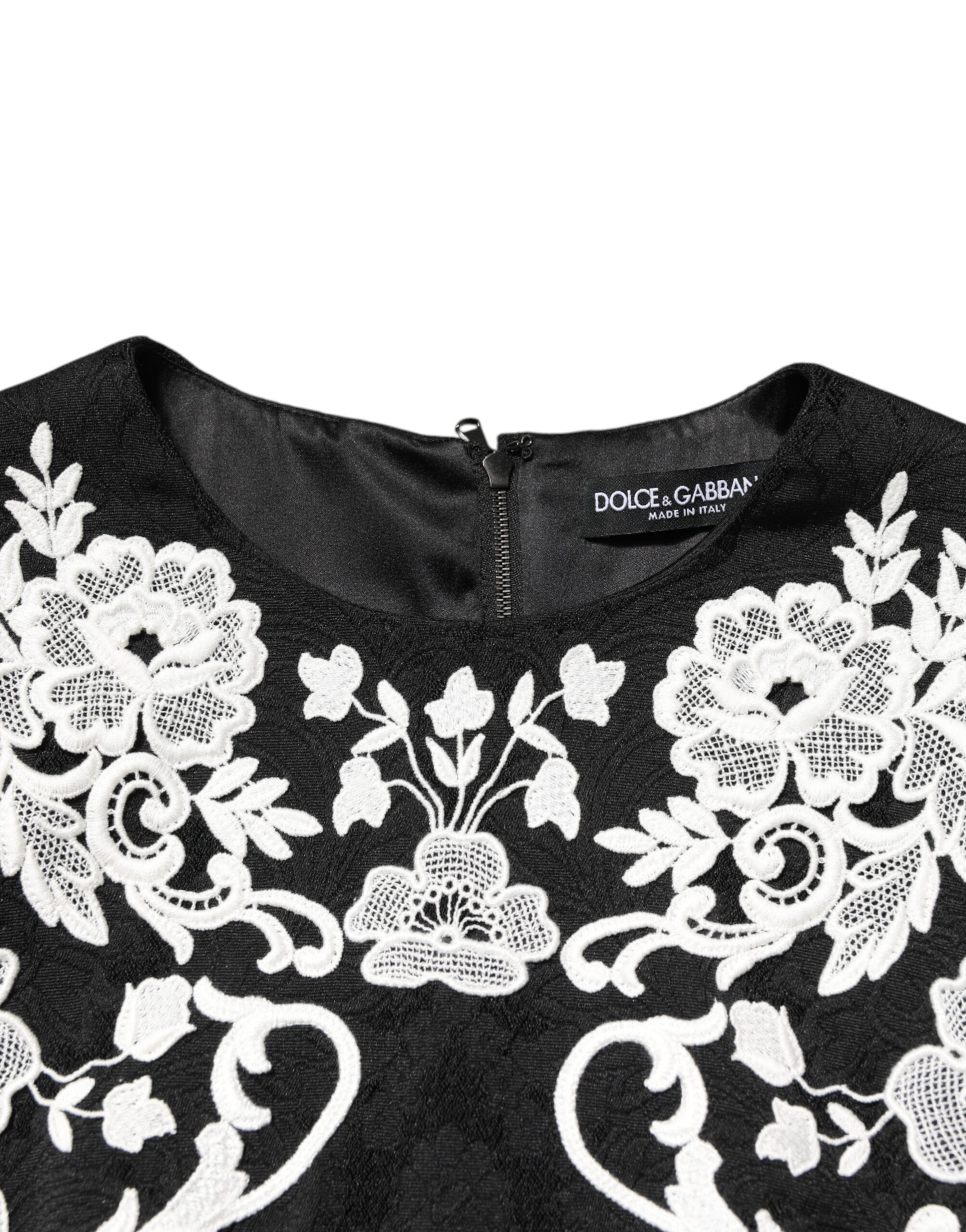 Dolce & Gabbana Black Lace Trim Short Sleeves A-line Dress - Image 7