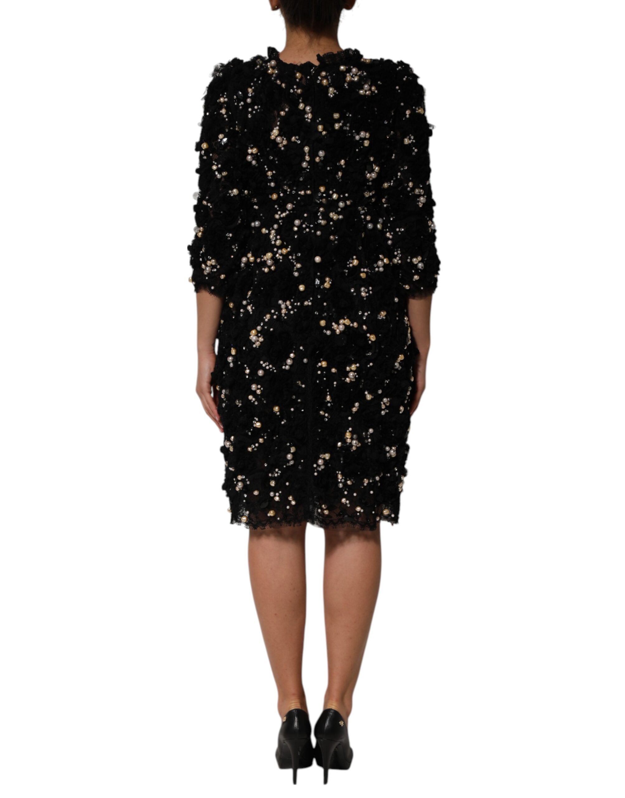 Dolce & Gabbana Black Viscose Pearl Embellishment Shift Dress - Image 4