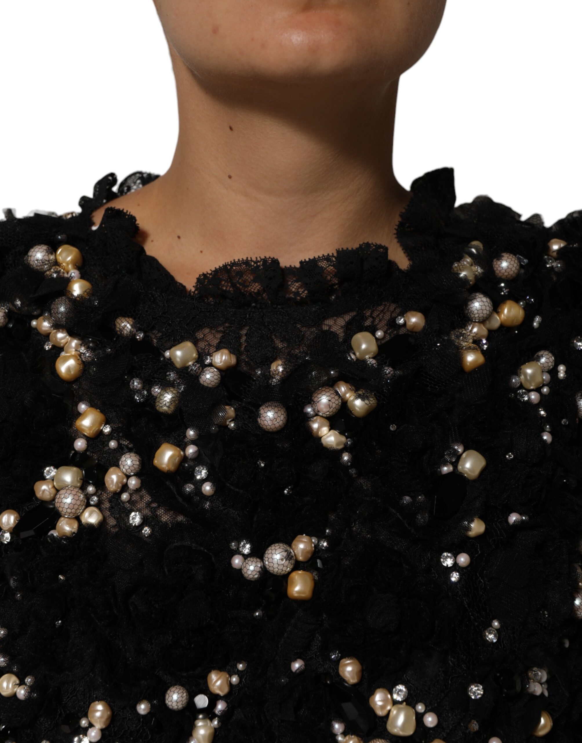 Dolce & Gabbana Black Viscose Pearl Embellishment Shift Dress - Image 5