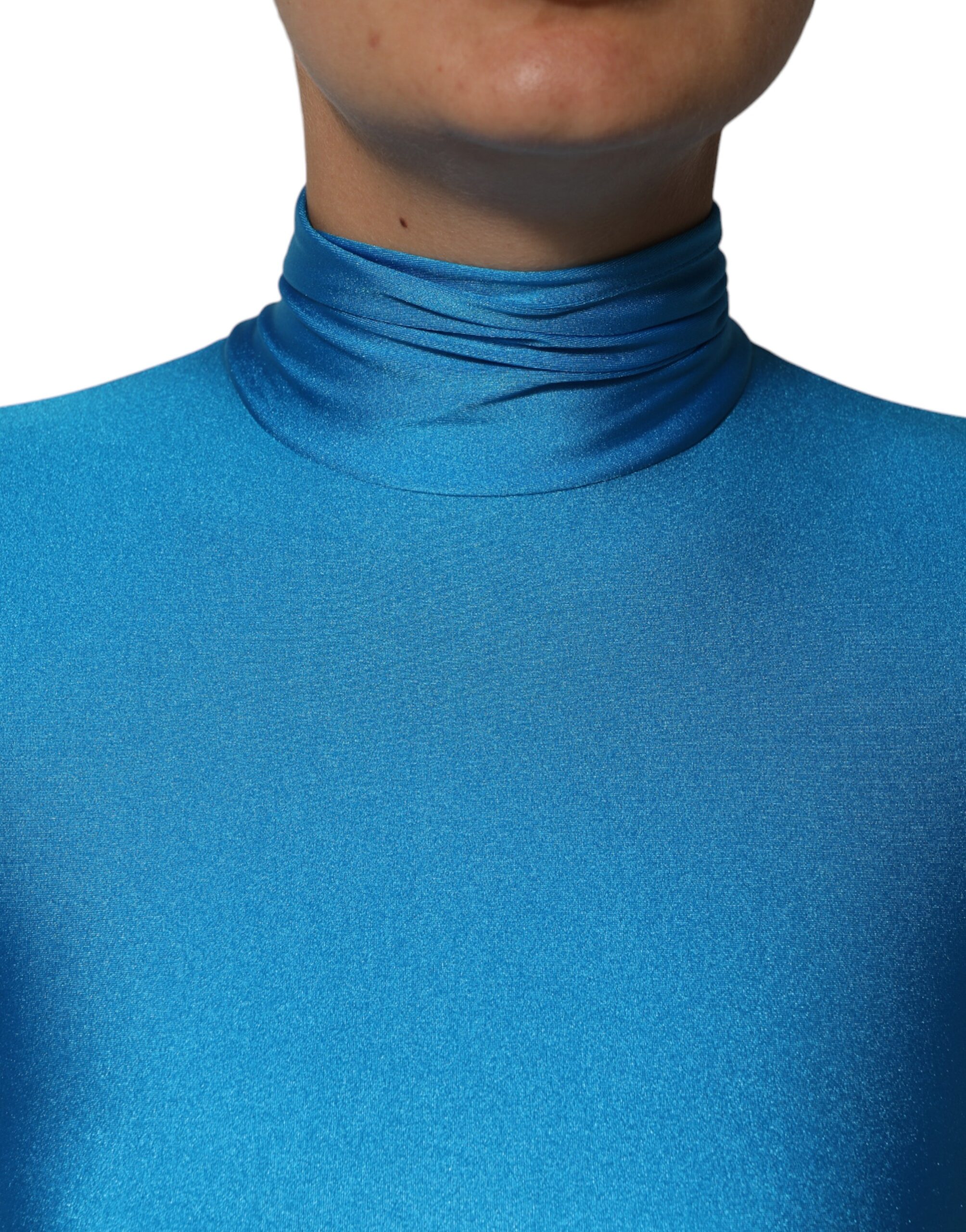 Dolce & Gabbana Blue Nylon Turtleneck Bodycon Jumpsuit Dress - Image 6