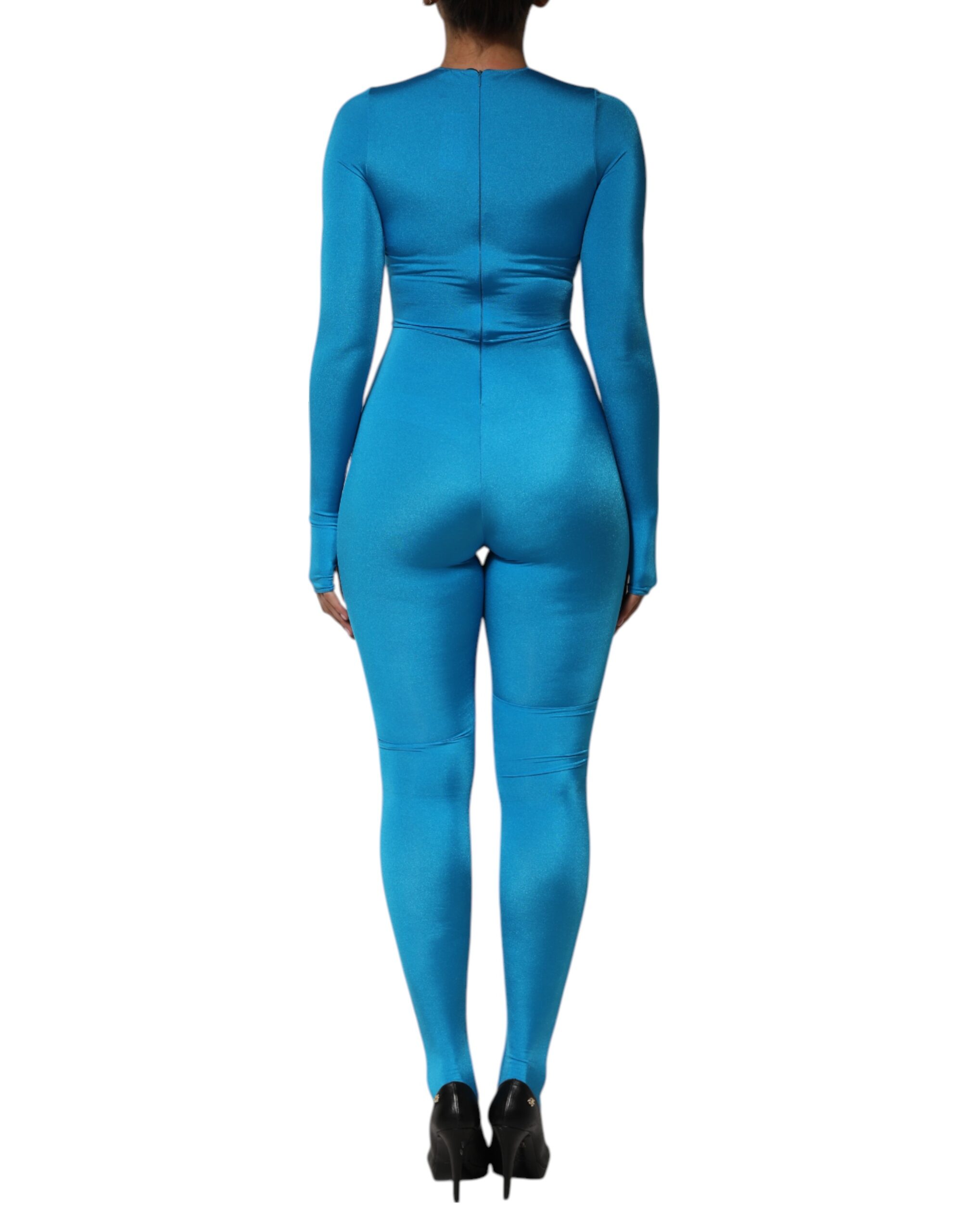 Dolce & Gabbana Blue Nylon Crew Neck Bodycon Jumpsuit Dress - Image 4