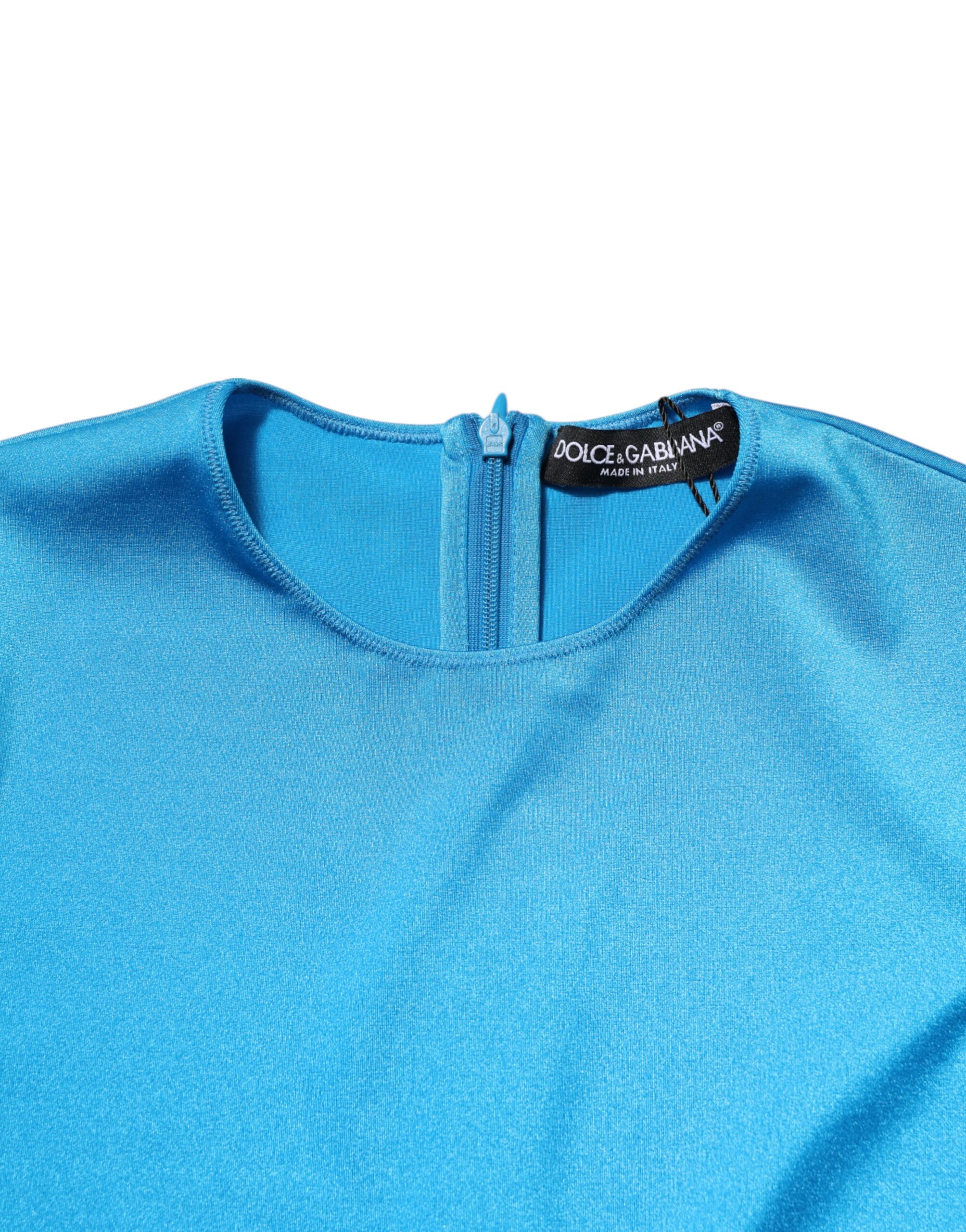 Dolce & Gabbana Blue Nylon Crew Neck Bodycon Jumpsuit Dress - Image 7