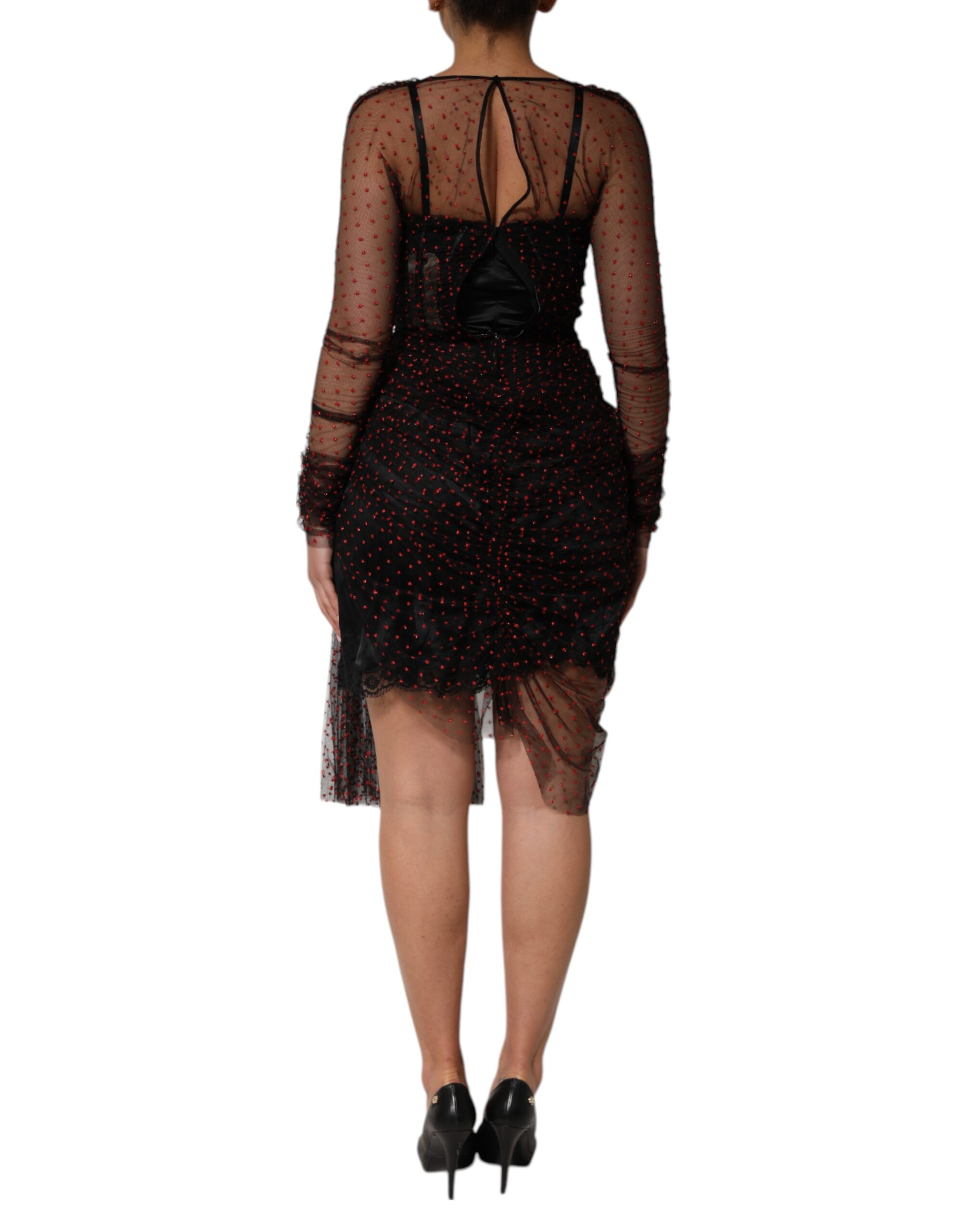 Dolce & Gabbana Black Lace Trim Long Sleeve Sheath Mini Dress - Image 4