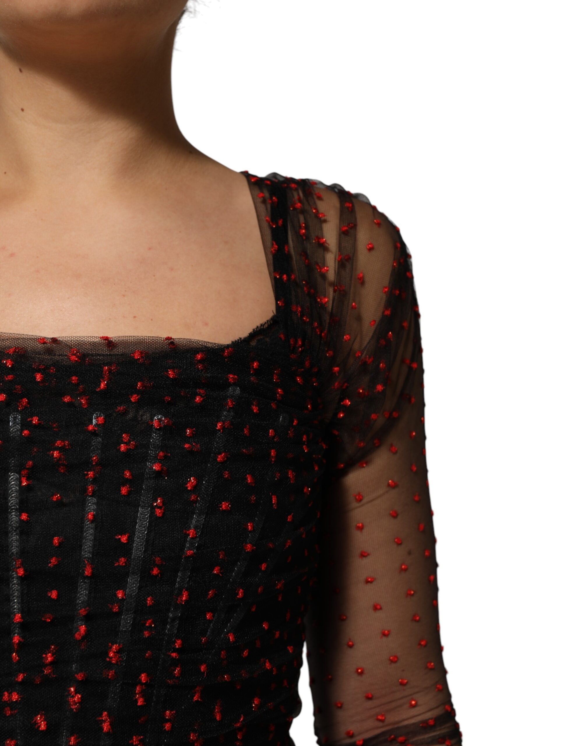 Dolce & Gabbana Black Lace Trim Long Sleeve Sheath Mini Dress - Image 5