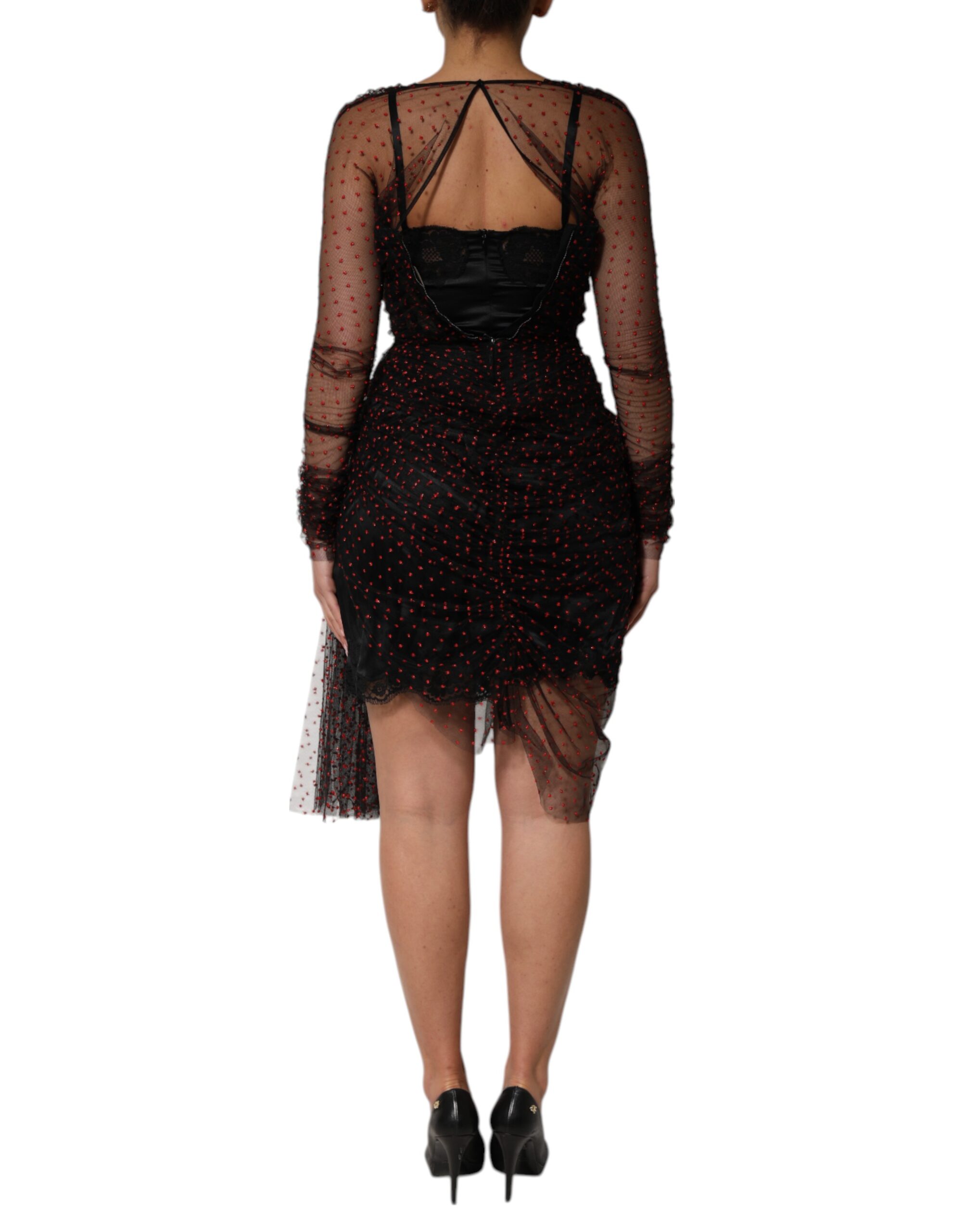 Dolce & Gabbana Black Lace Trim Long Sleeve Sheath Mini Dress - Image 6