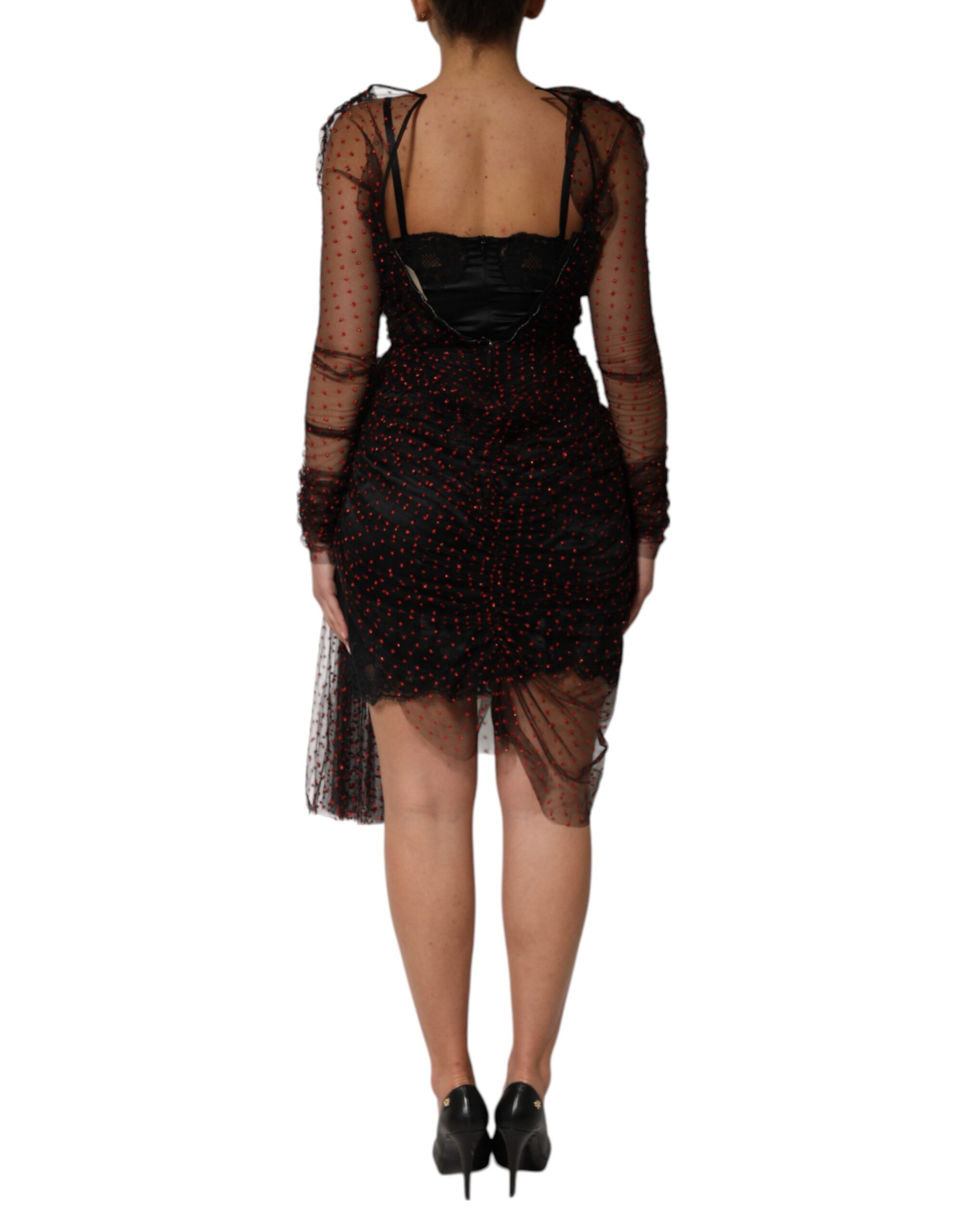 Dolce & Gabbana Black Lace Trim Long Sleeve Sheath Mini Dress - Image 7