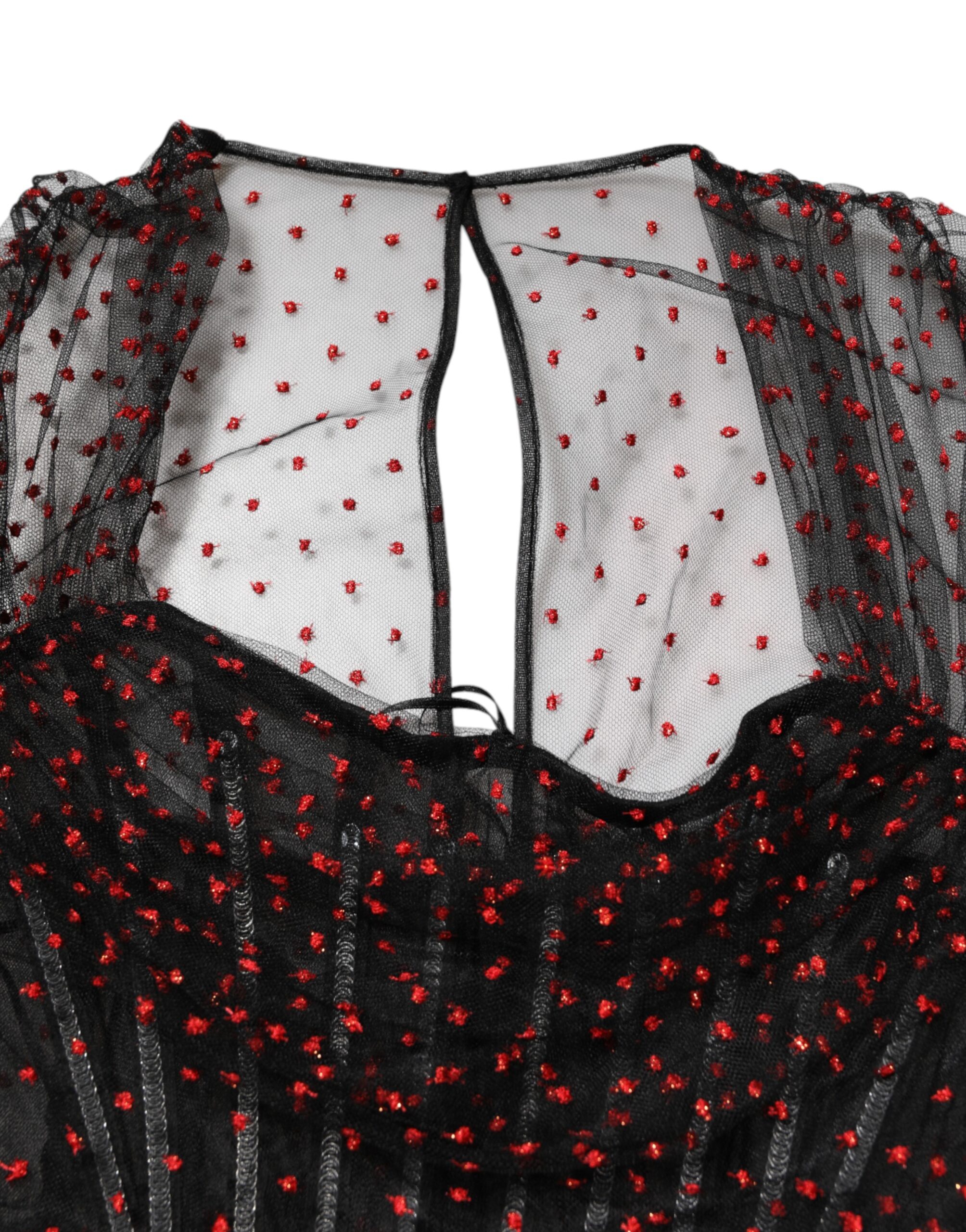 Dolce & Gabbana Black Lace Trim Long Sleeve Sheath Mini Dress - Image 8