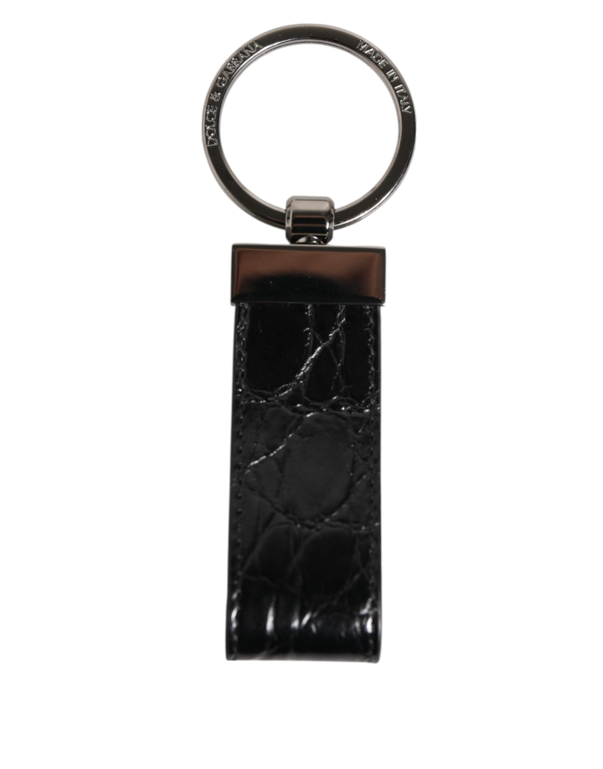 Dolce & Gabbana Black Leather Logo Metal Ring Keychain Holder Men Keyring - Image 2