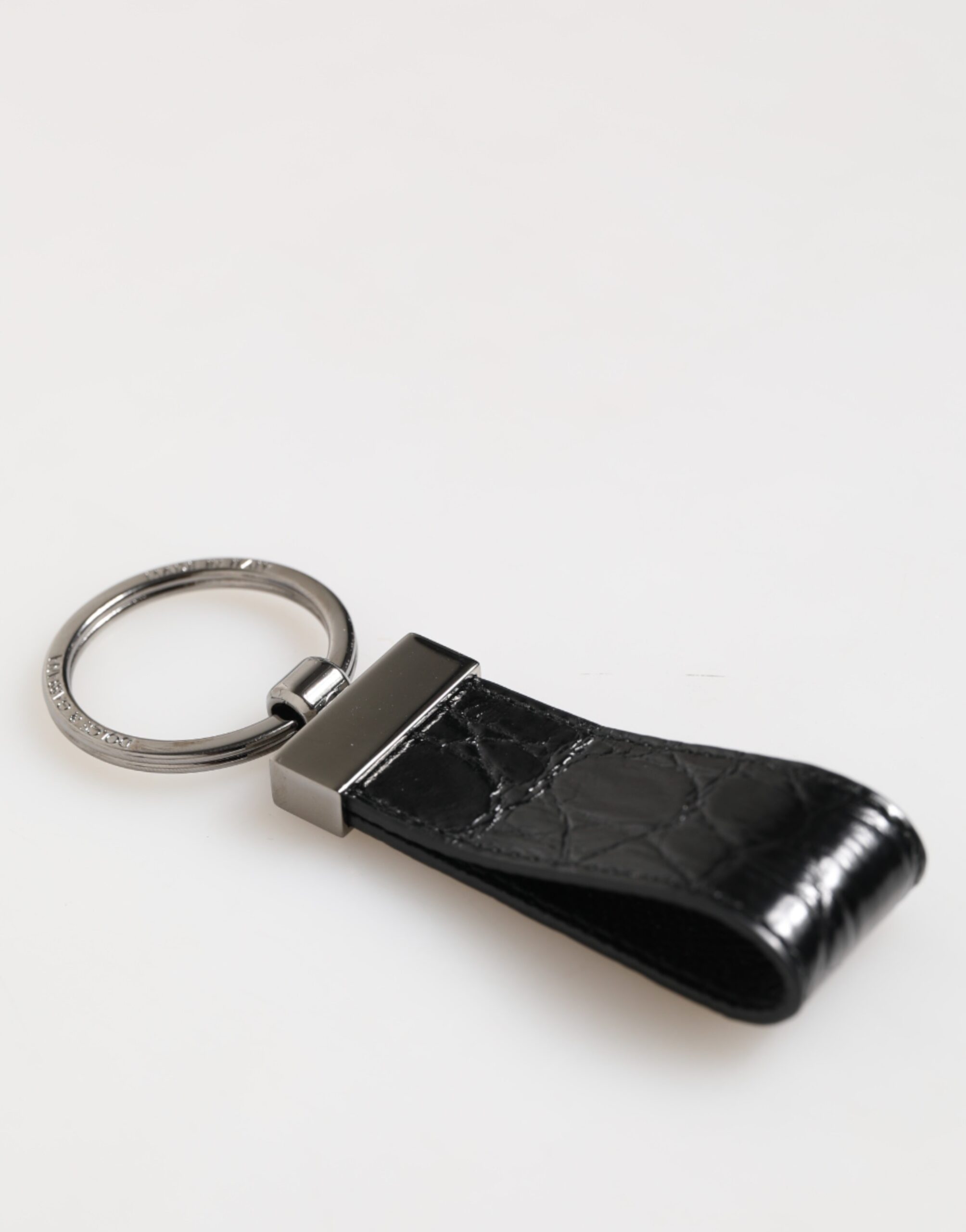 Dolce & Gabbana Black Leather Logo Metal Ring Keychain Holder Men Keyring - Image 3