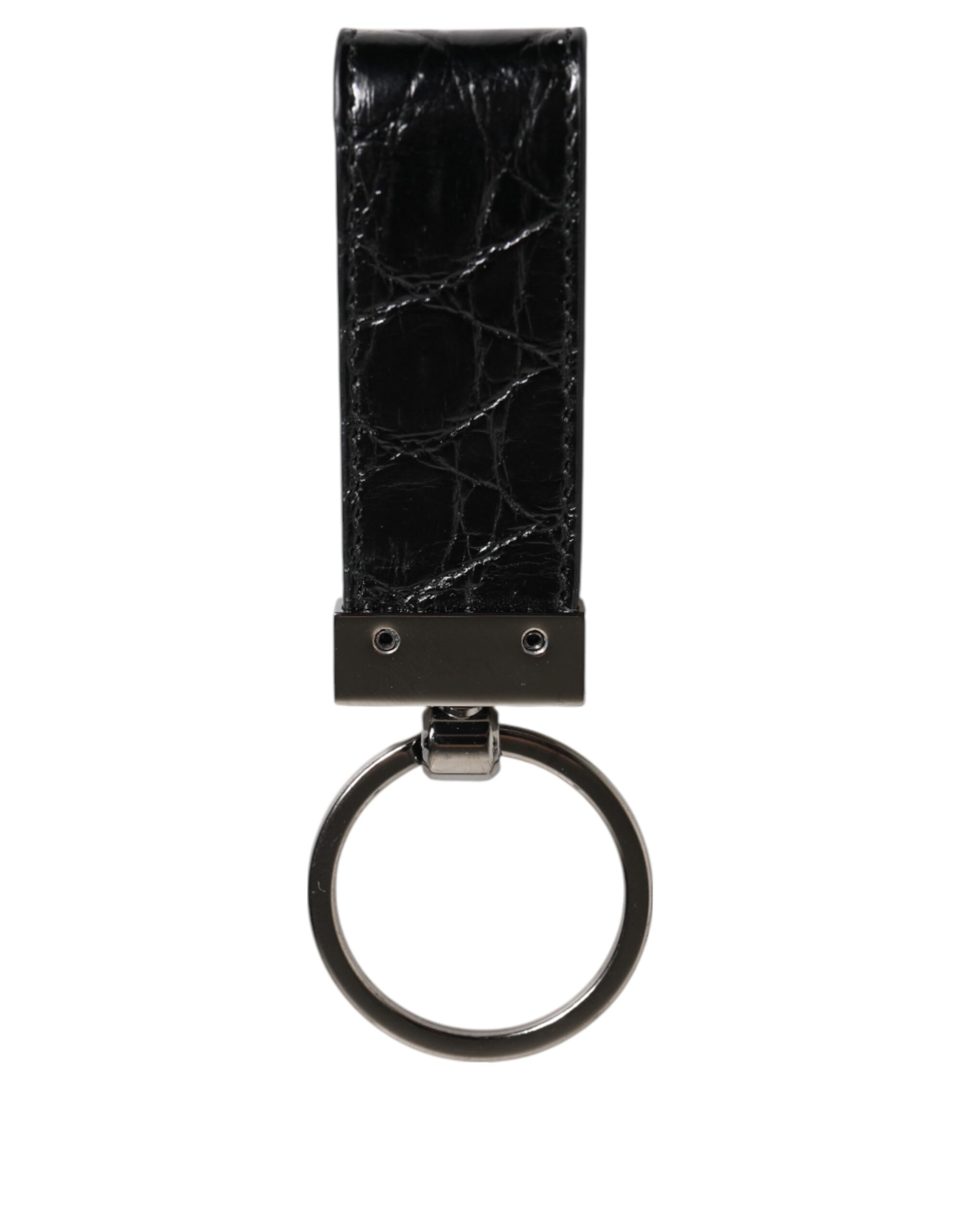 Dolce & Gabbana Black Leather Logo Metal Ring Keychain Holder Men Keyring - Image 4