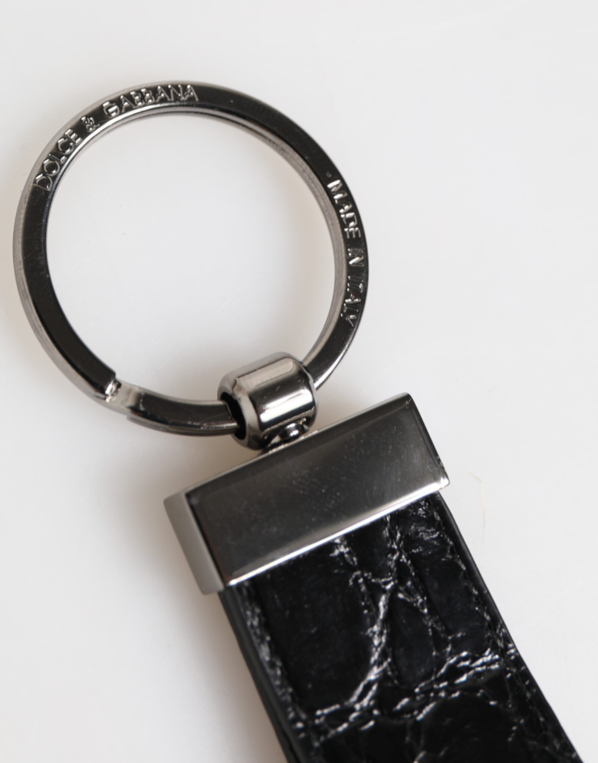 Dolce & Gabbana Black Leather Logo Metal Ring Keychain Holder Men Keyring - Image 5