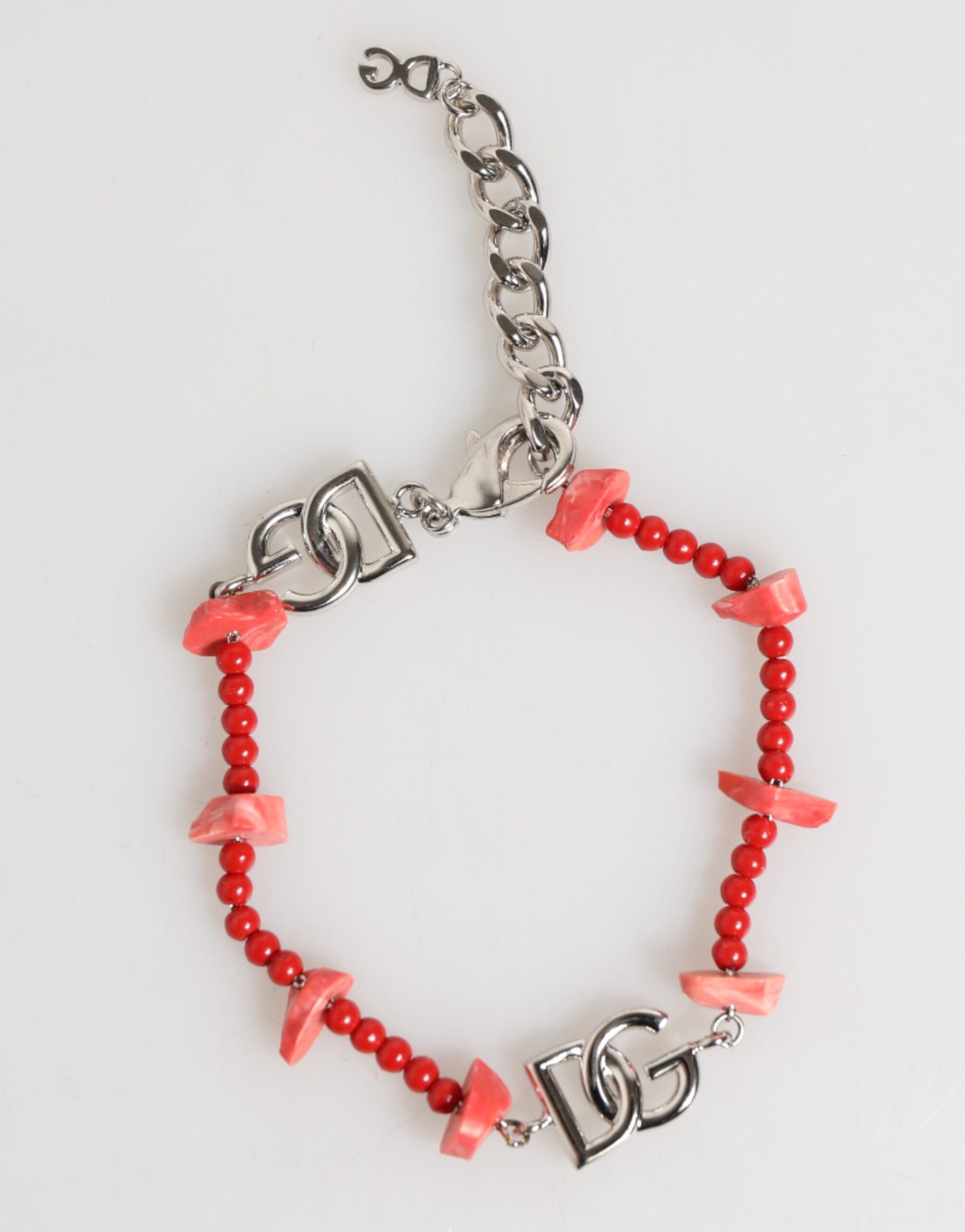 Dolce & Gabbana Silver Tone Brass Beaded Resin DG Logo Chain Men Bracelet - Image 2