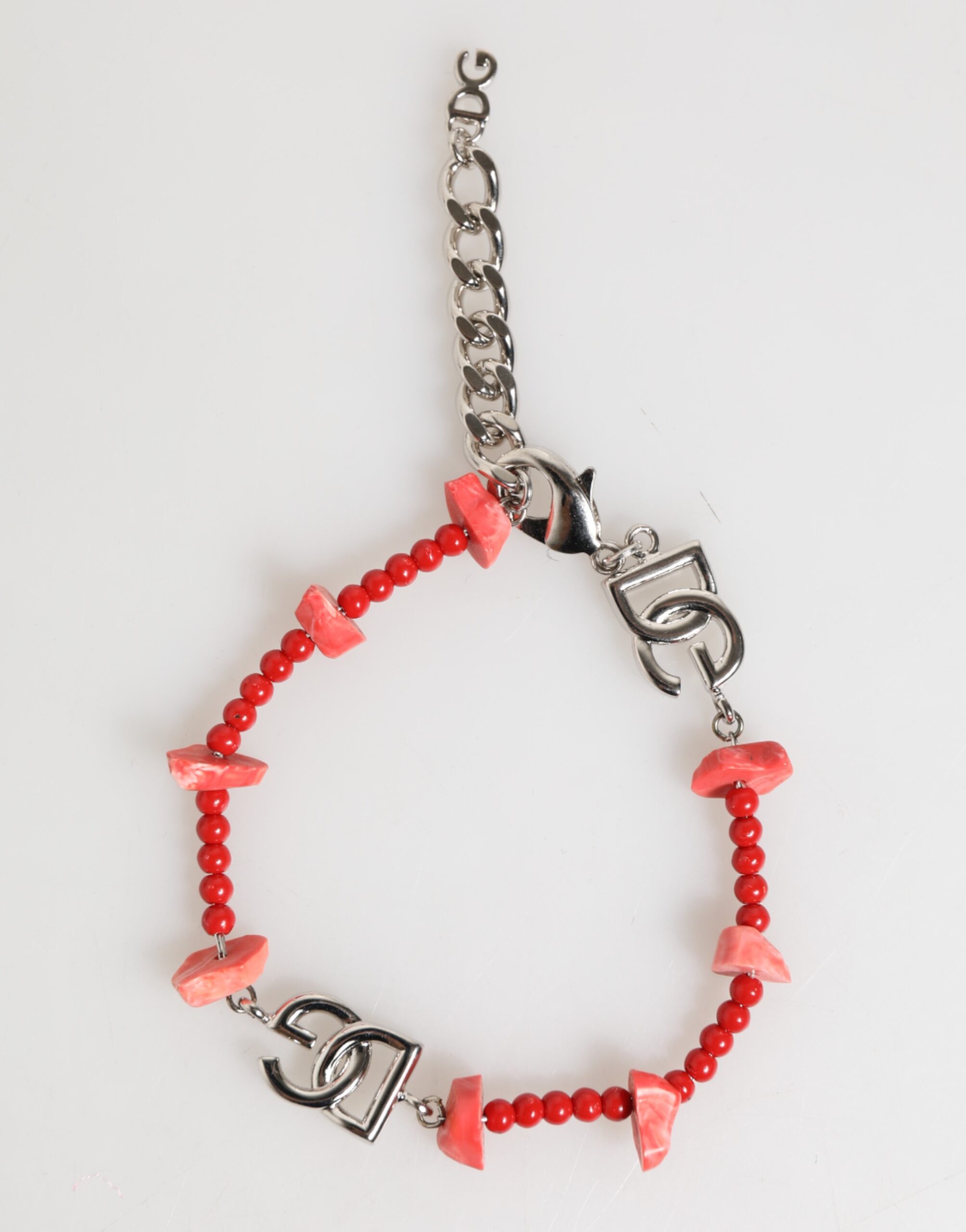 Dolce & Gabbana Silver Tone Brass Beaded Resin DG Logo Chain Men Bracelet - Image 3