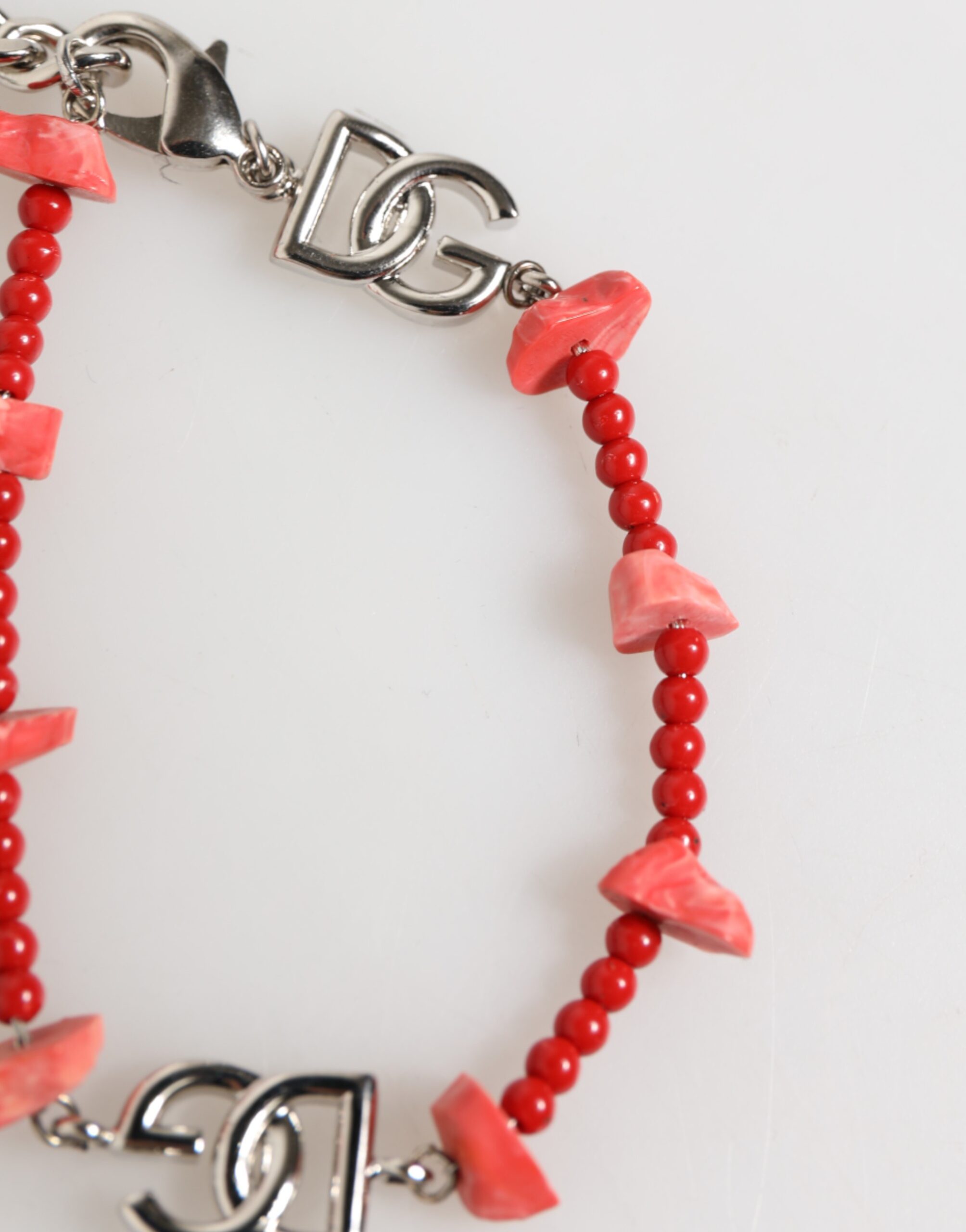 Dolce & Gabbana Silver Tone Brass Beaded Resin DG Logo Chain Men Bracelet - Image 6