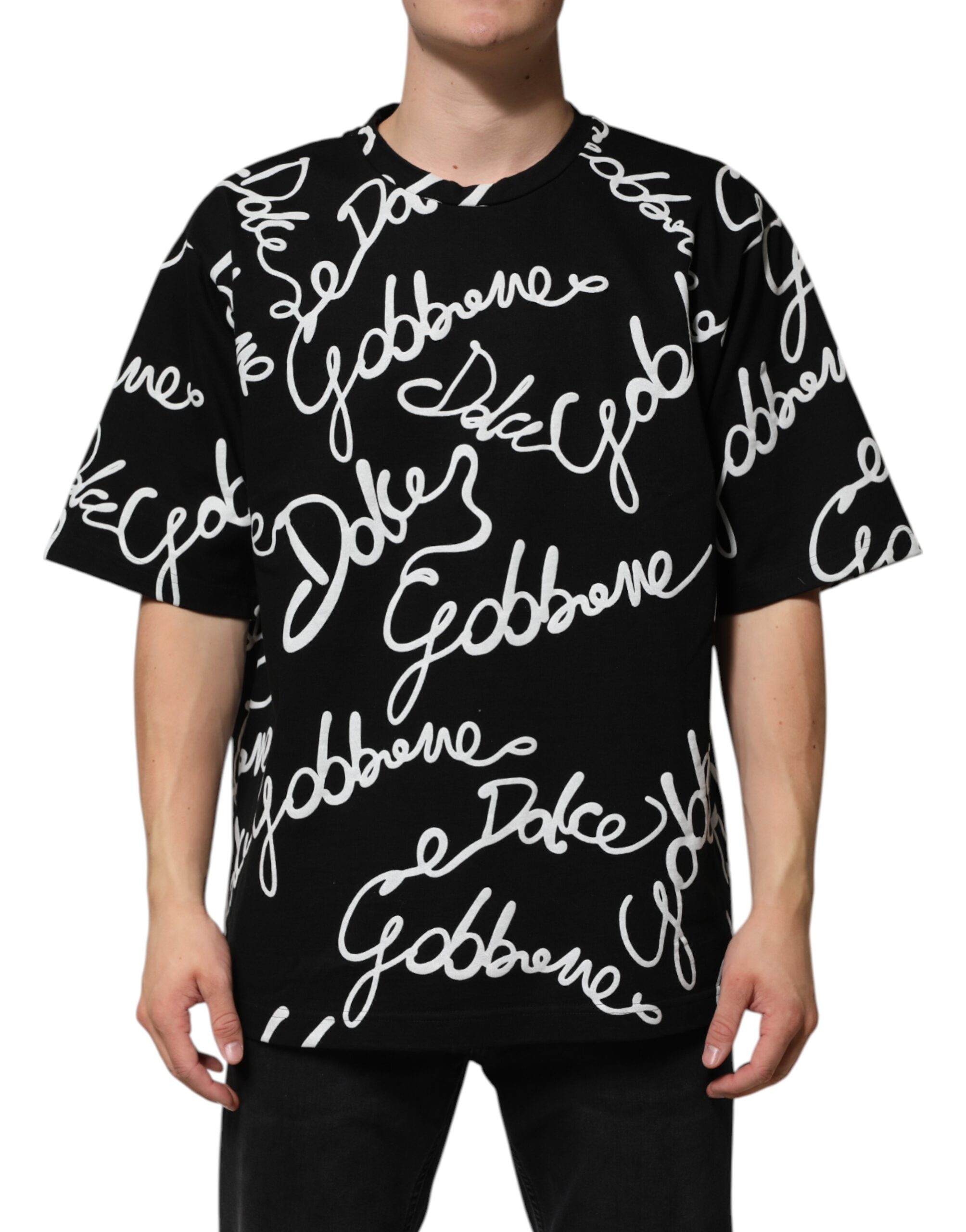 Dolce & Gabbana Black Logo Print Cotton Crew Neck T-shirt - Image 2