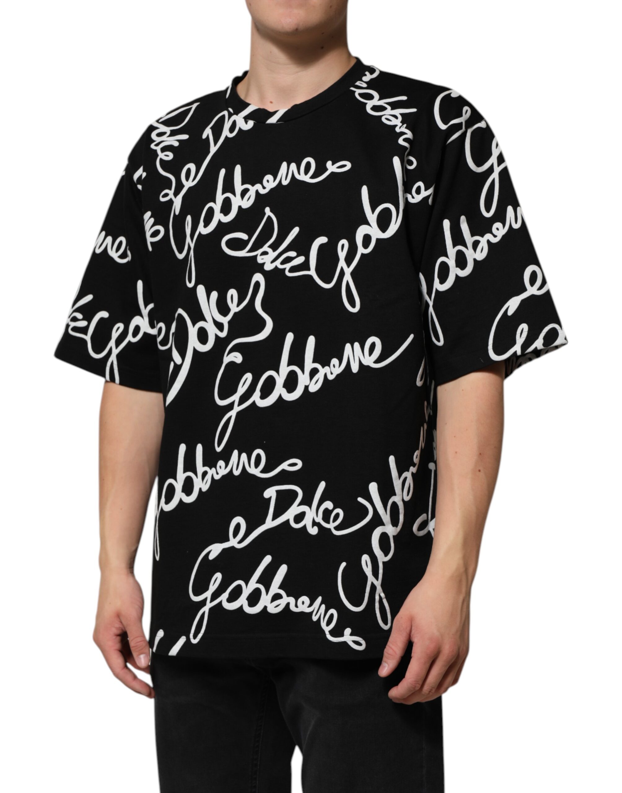 Dolce & Gabbana Black Logo Print Cotton Crew Neck T-shirt - Image 3