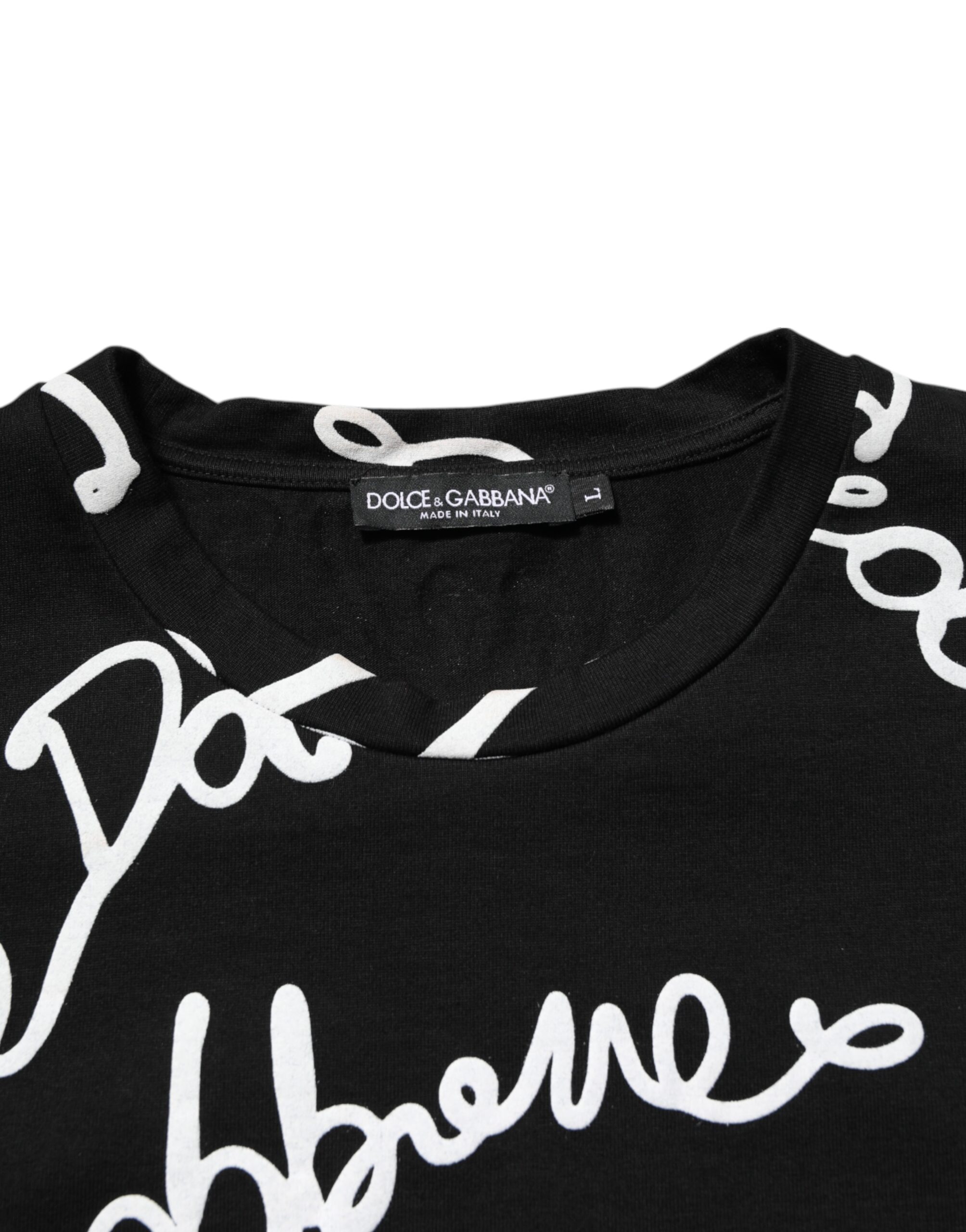 Dolce & Gabbana Black Logo Print Cotton Crew Neck T-shirt - Image 5