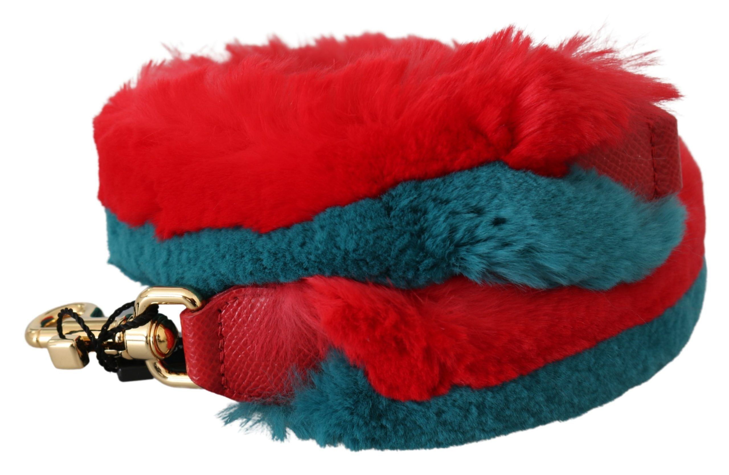 Dolce & Gabbana Red Blue Rabbit Fur Leather Shoulder Strap - Image 2