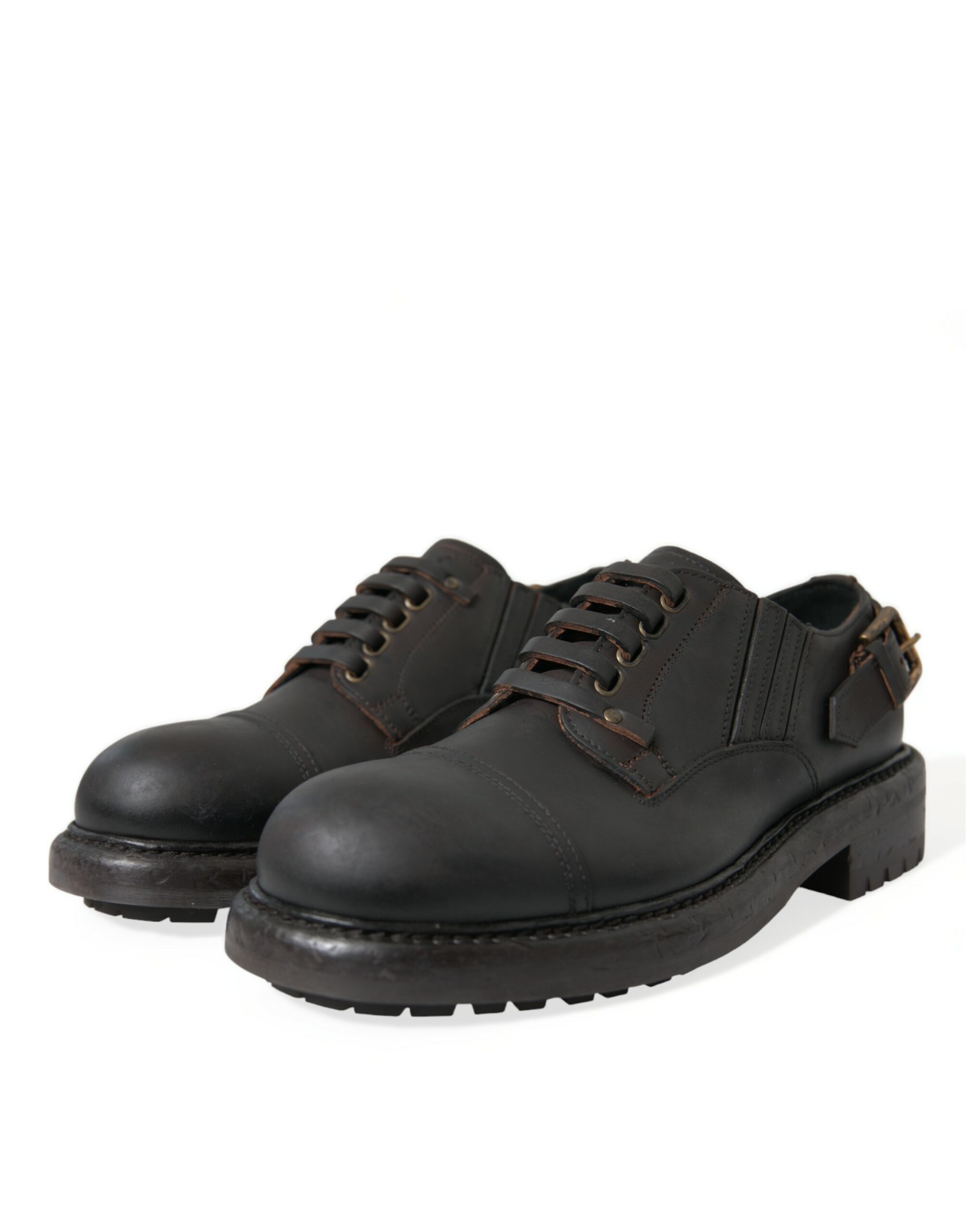 Dolce & Gabbana Brown Leather Lace Up Derby Men Dress Shoes - Image 3