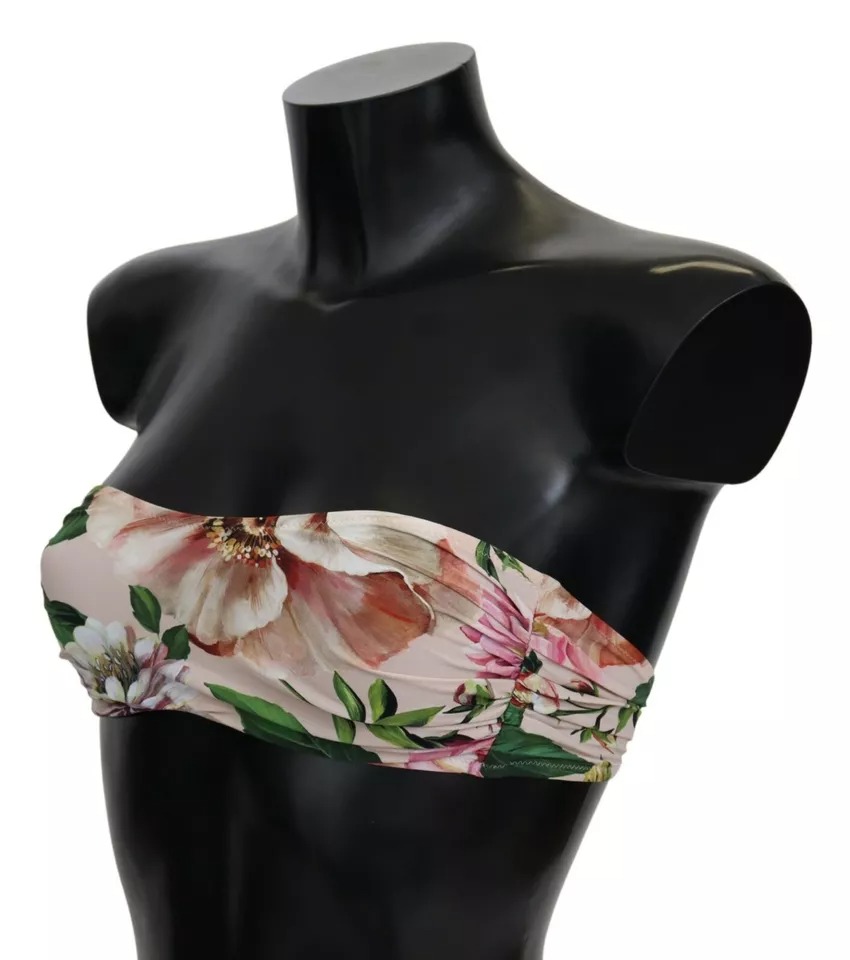 Dolce & Gabbana Pink Floral Print Swimsuit Beachwear Bikini Top - Image 2