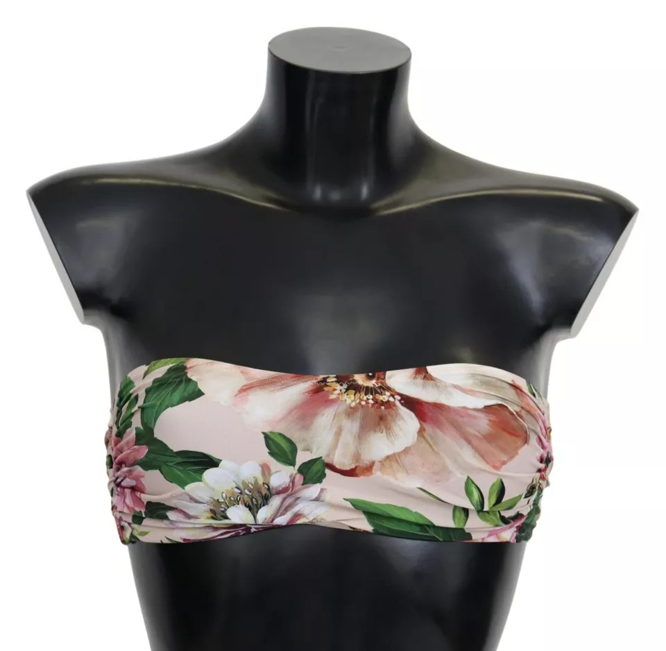 Dolce & Gabbana Pink Floral Print Swimsuit Beachwear Bikini Top - Image 4