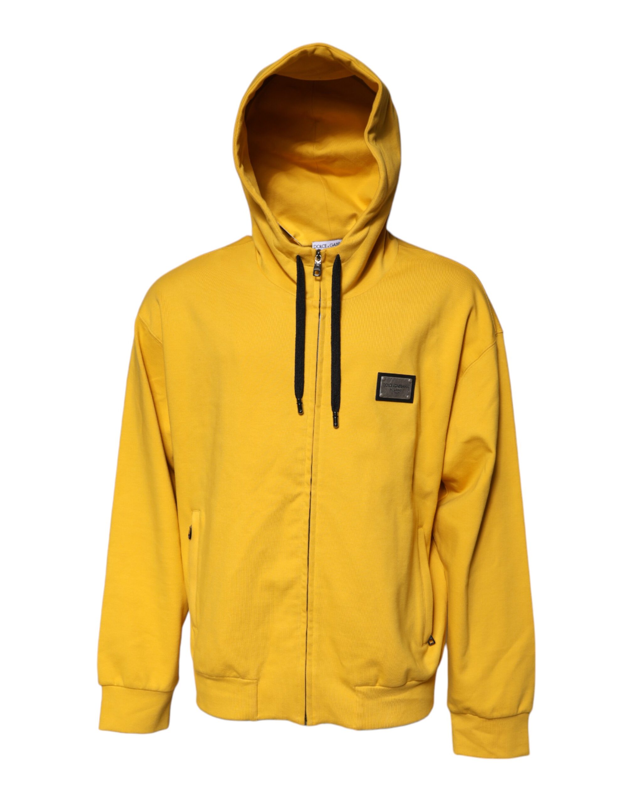 Dolce & Gabbana Yellow Logo Plaque Hooded Full Zip Sweater - Image 2