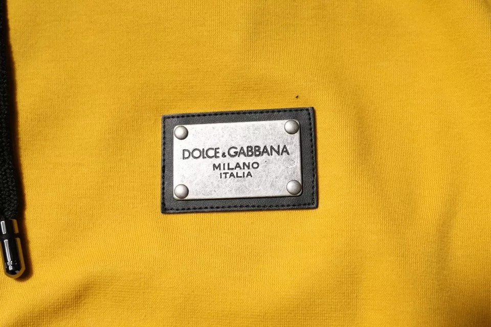 Dolce & Gabbana Yellow Logo Plaque Hooded Full Zip Sweater - Image 5